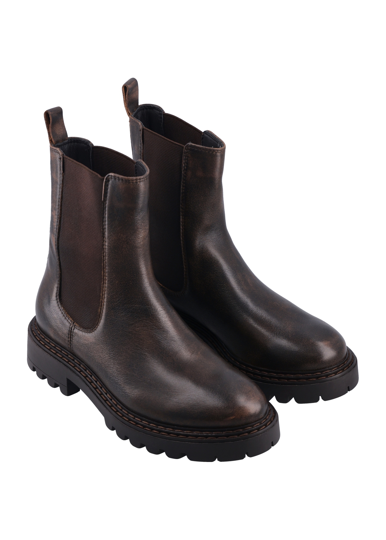 Women's brown leather Chelsea boots BUTYD-1287-1H(Z26), diagonal product view on a white background.