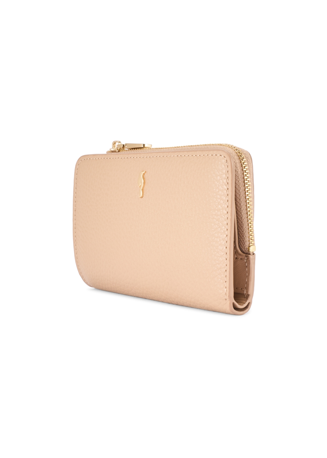 Beige women's leather wallet PORES-0977R-1B(W26), diagonal product view on a white background.