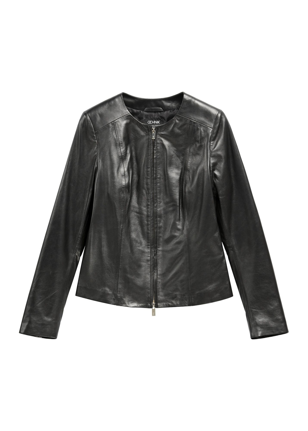 Classic women's jacket made of natural leather KURDS-0209-99(KS) - front product view, on a white background.