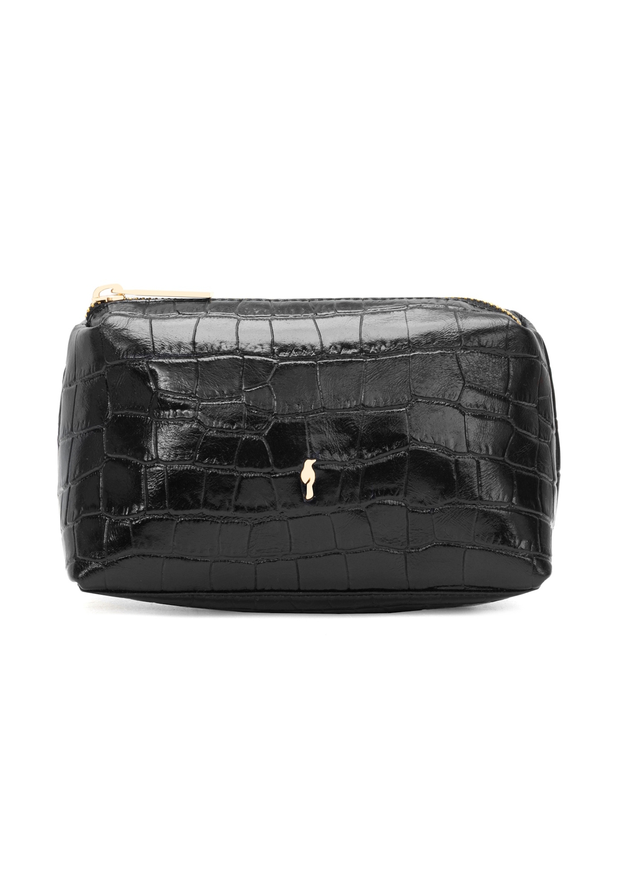 Black croco leather cosmetic bag TORES-1235-9G(W26), front product view on white background.