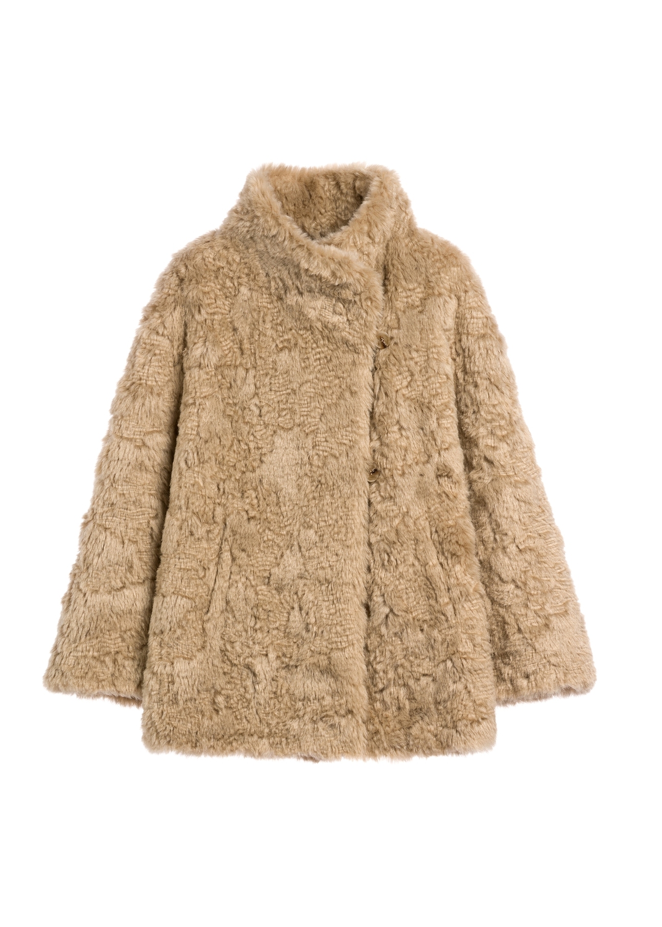 Short light beige women's fur coat FUTDP-0088-1A(Z26), front product view on white background.