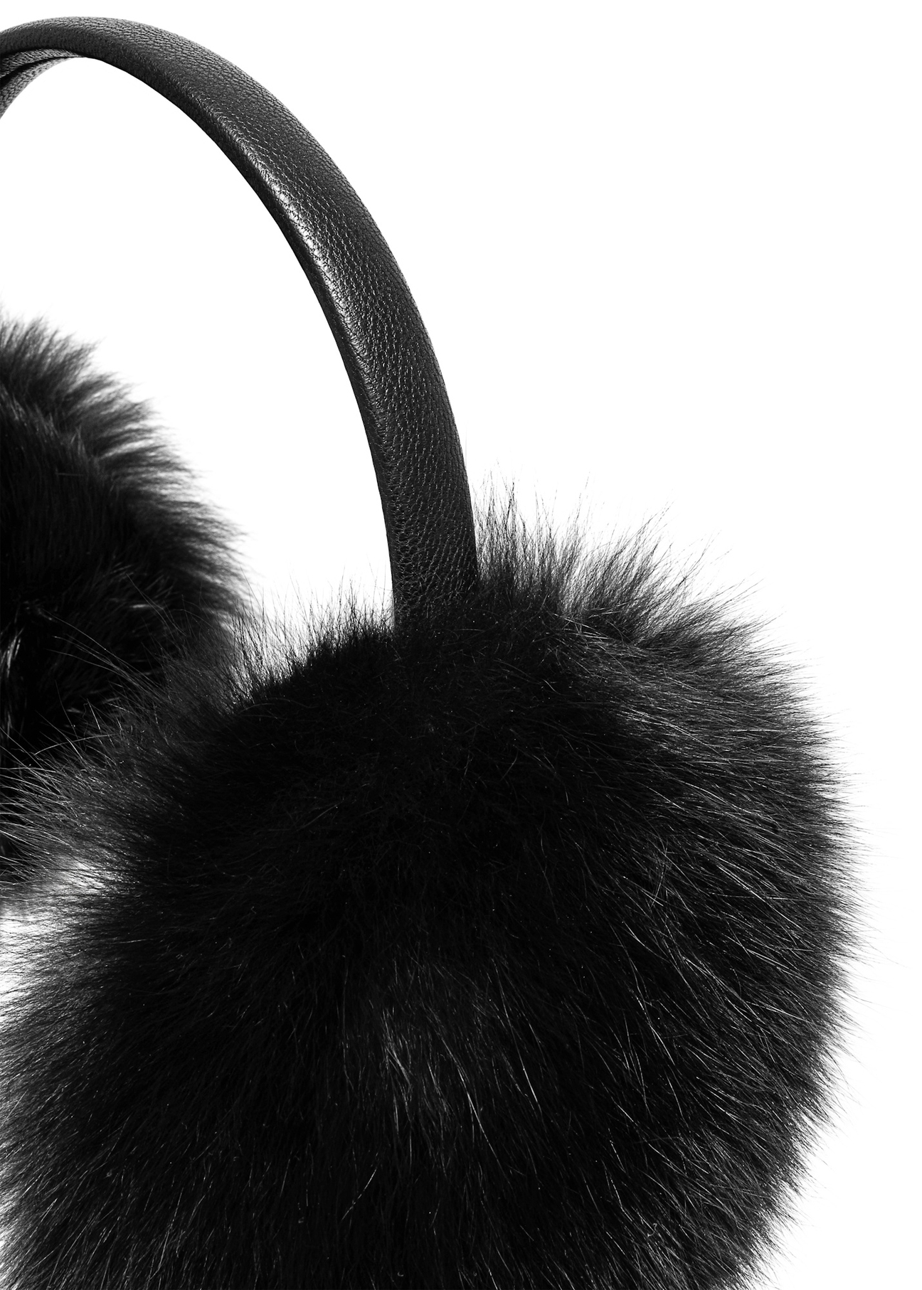 Black natural fur earmuffs NAUDF-0006-99(Z25), close-up of the product detail on a white background.