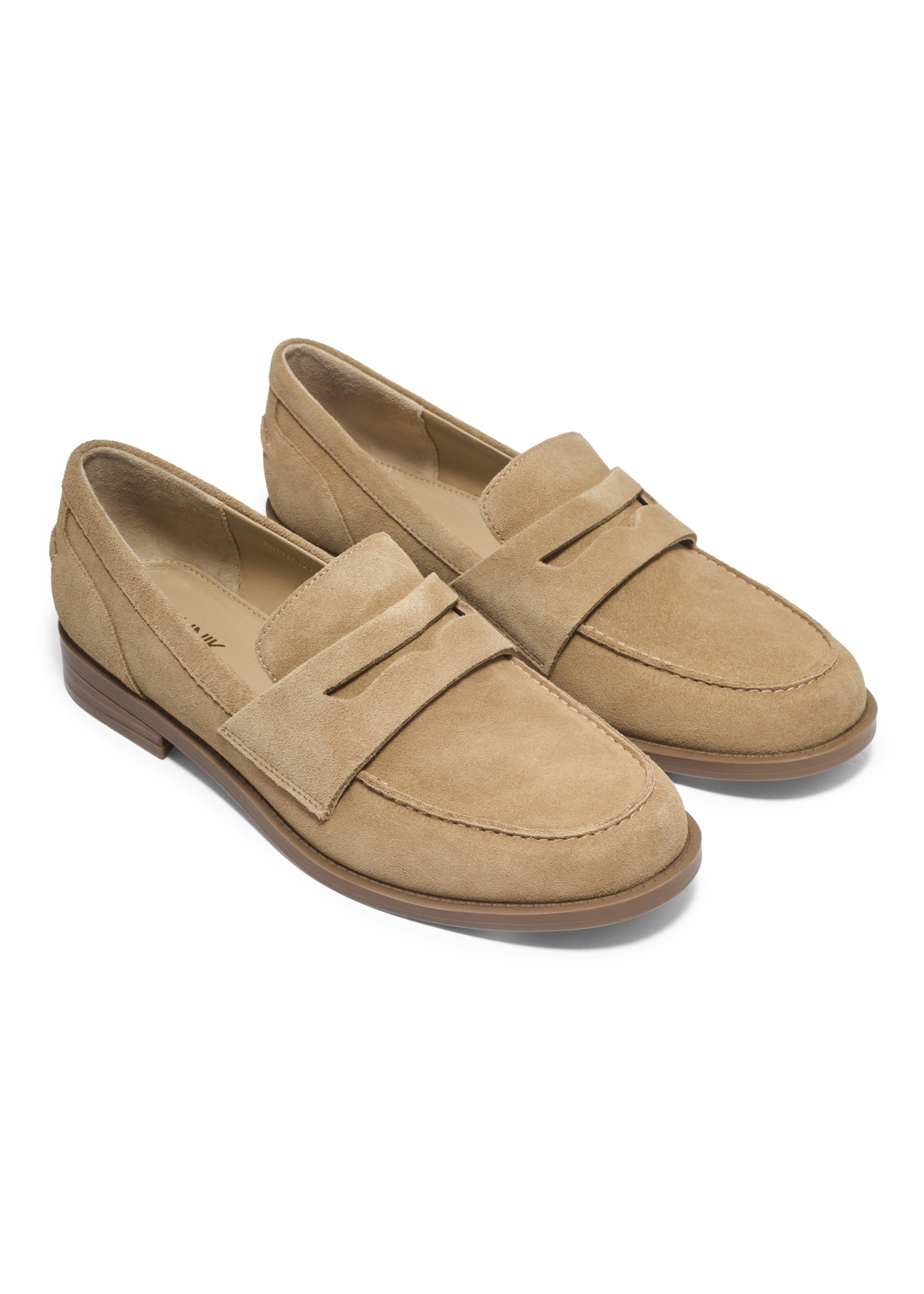 Women's beige suede moccasins BUTYD-1299-1B(Z26). Front diagonal view on a white background.
