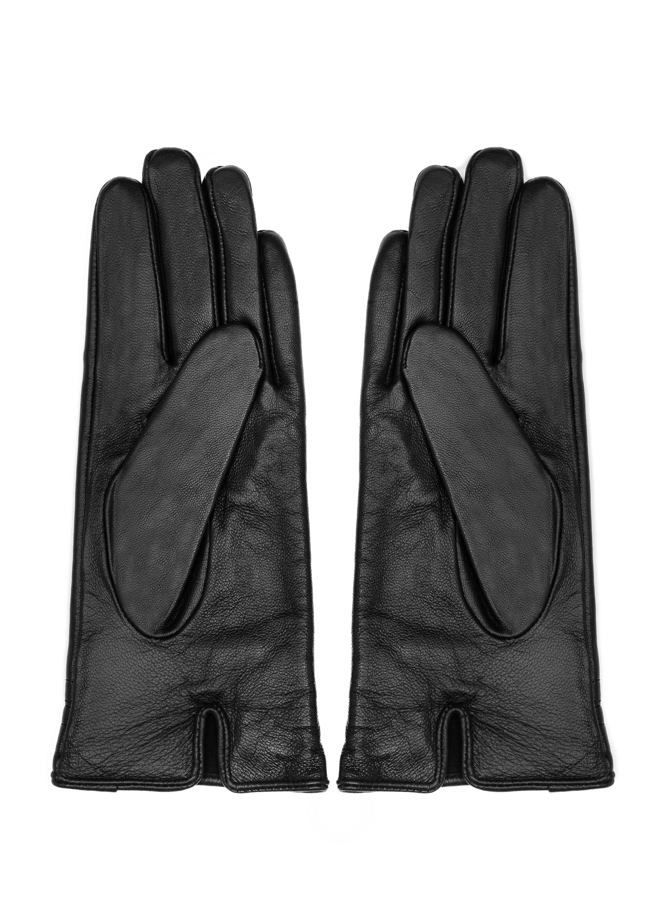 Black women's leather gloves REKDS-0024-99(Z26) - product view from above, on a white background.