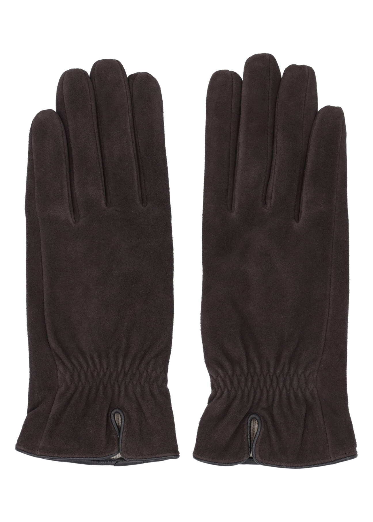 Women's brown suede gloves REKDS-0108-1I(Z26) - product view from above, on a white background.