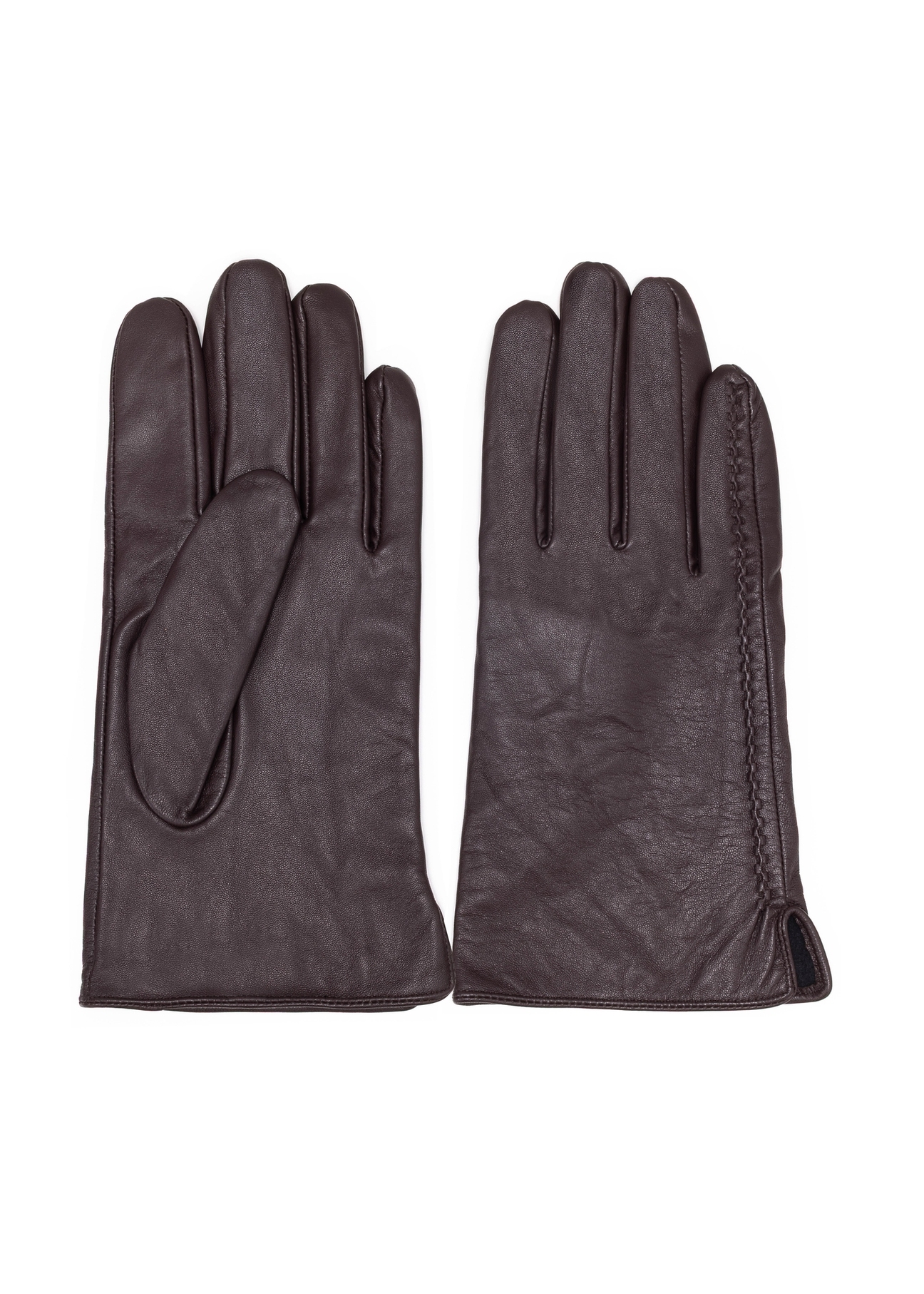 Brown men's leather gloves REKMS-0001A-90(Z25), product view from the front and back on a white background.