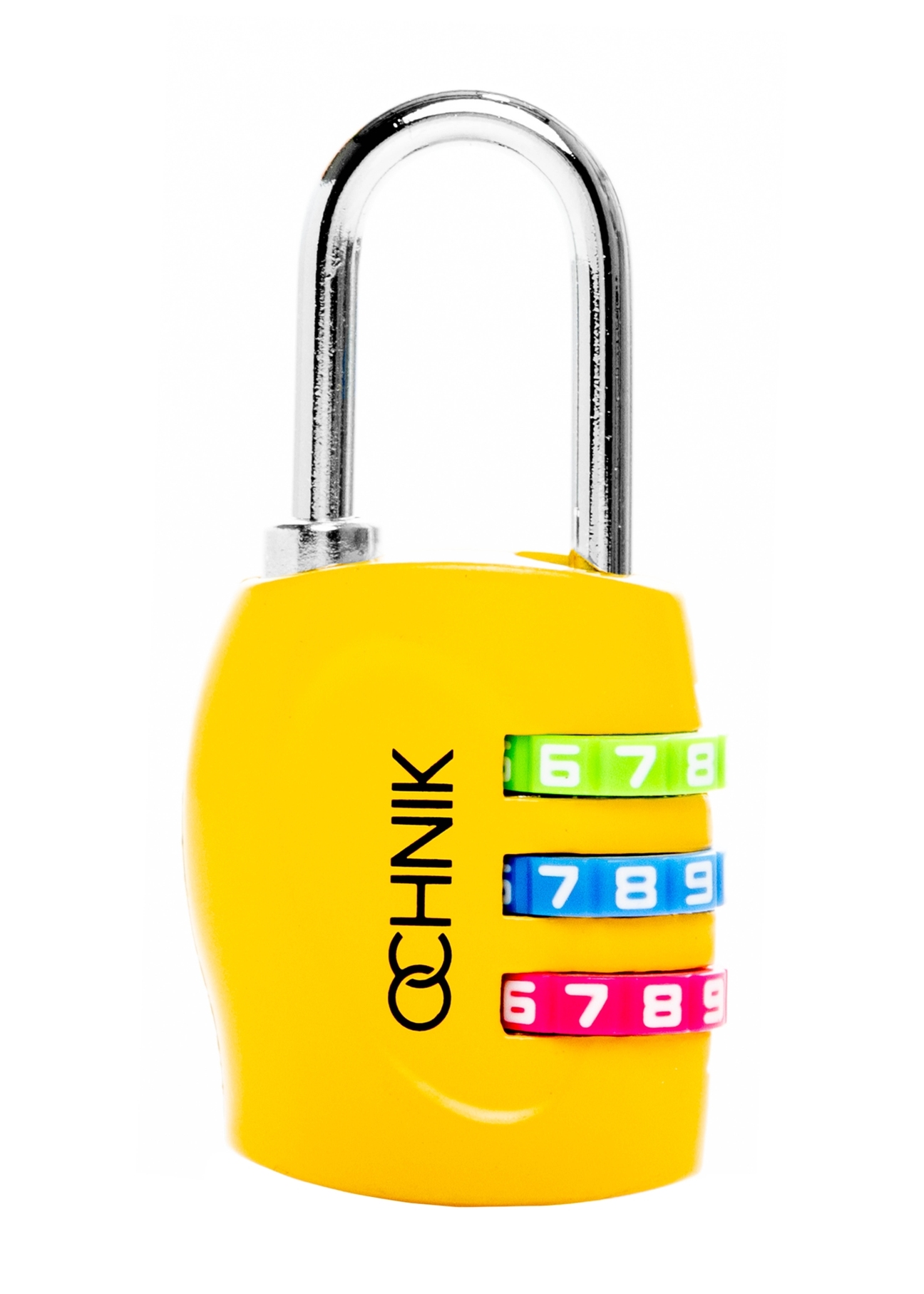 Yellow combination padlock AW-015-0005-2B(W26), front product view on white background.