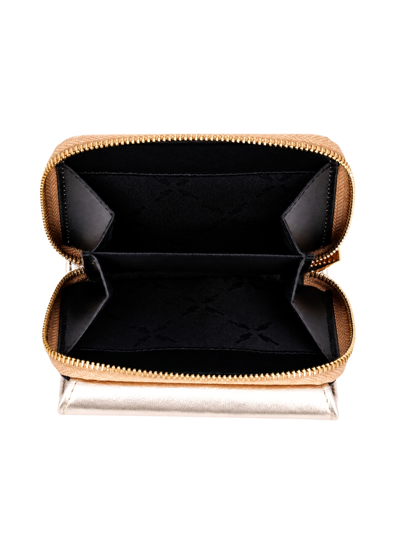 Small women's leather wallet in gold color PORES-1026-2X(Z26), product view inside on white background.