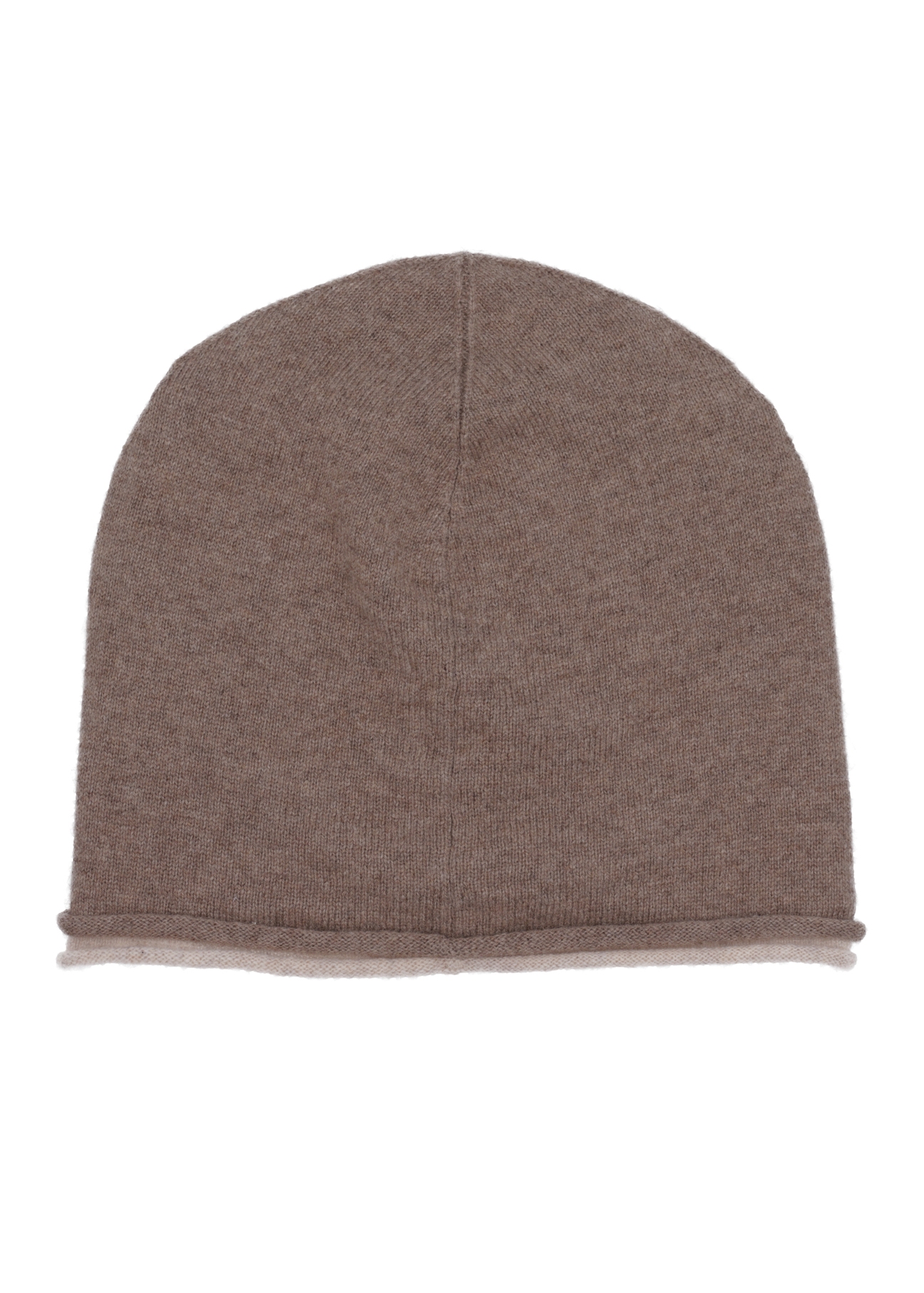 Women's cashmere hat in cool beige color CZADT-0043-1K(Z26), product view from the back on a white background.