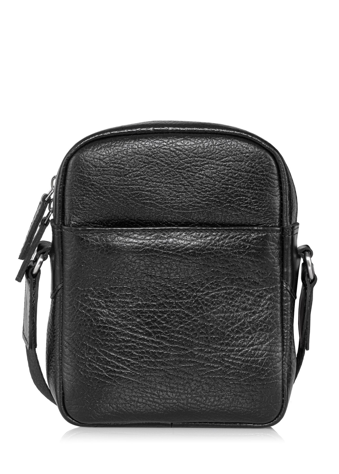 Black leather men's pouch with logo TORMS-0296A-99(Z25) - back view of the product on a white background.