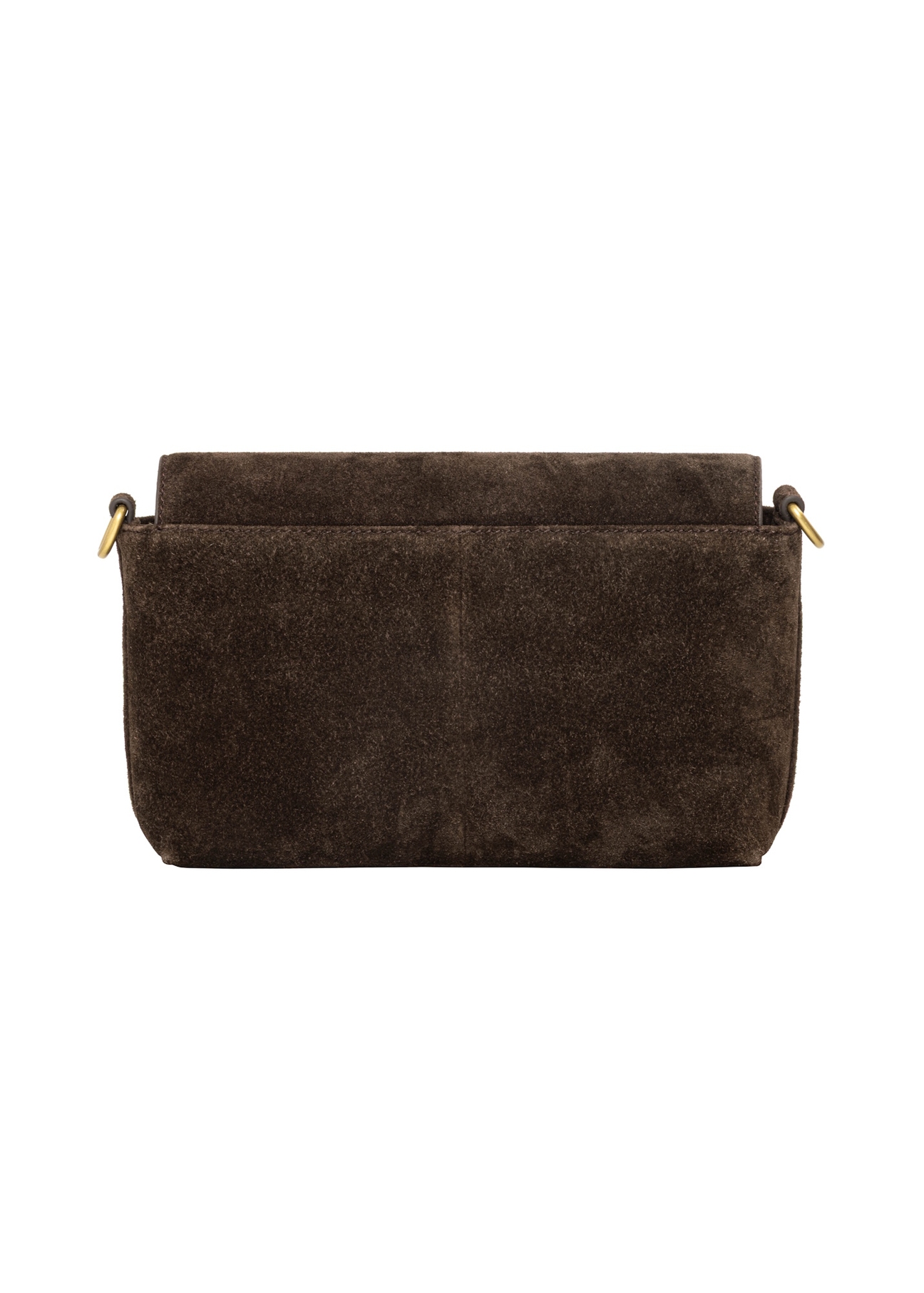 Women's brown suede messenger bag TORES-1388-1I(Z26), back view of the product on a white background.