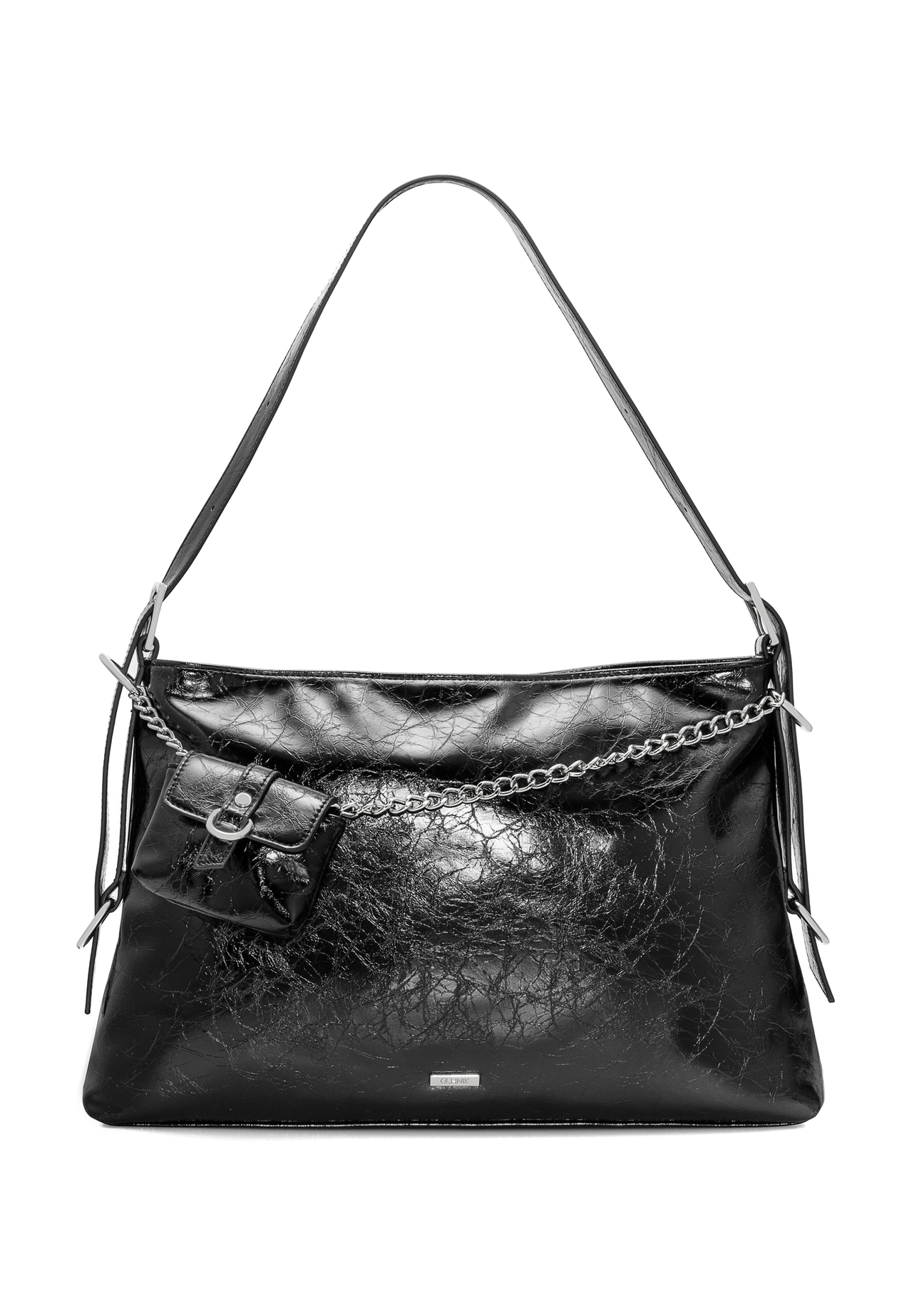 Black patent leather women's handbag TOREC-1073-99(Z25), product view from the front on a white background.