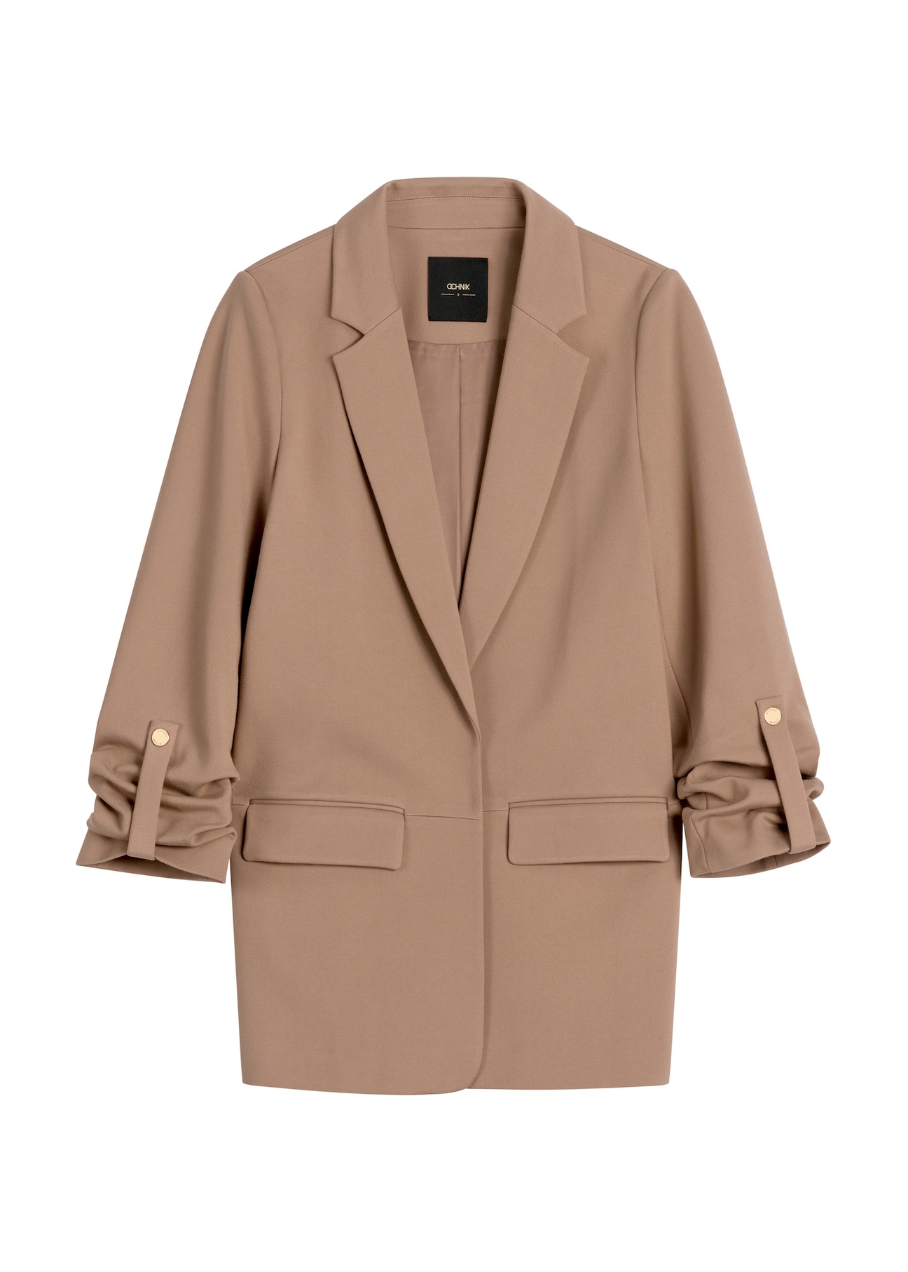 Women's jacket without fastening in cool beige color ZAKDT-0034-1K(Z26), front view of the product on a light background.