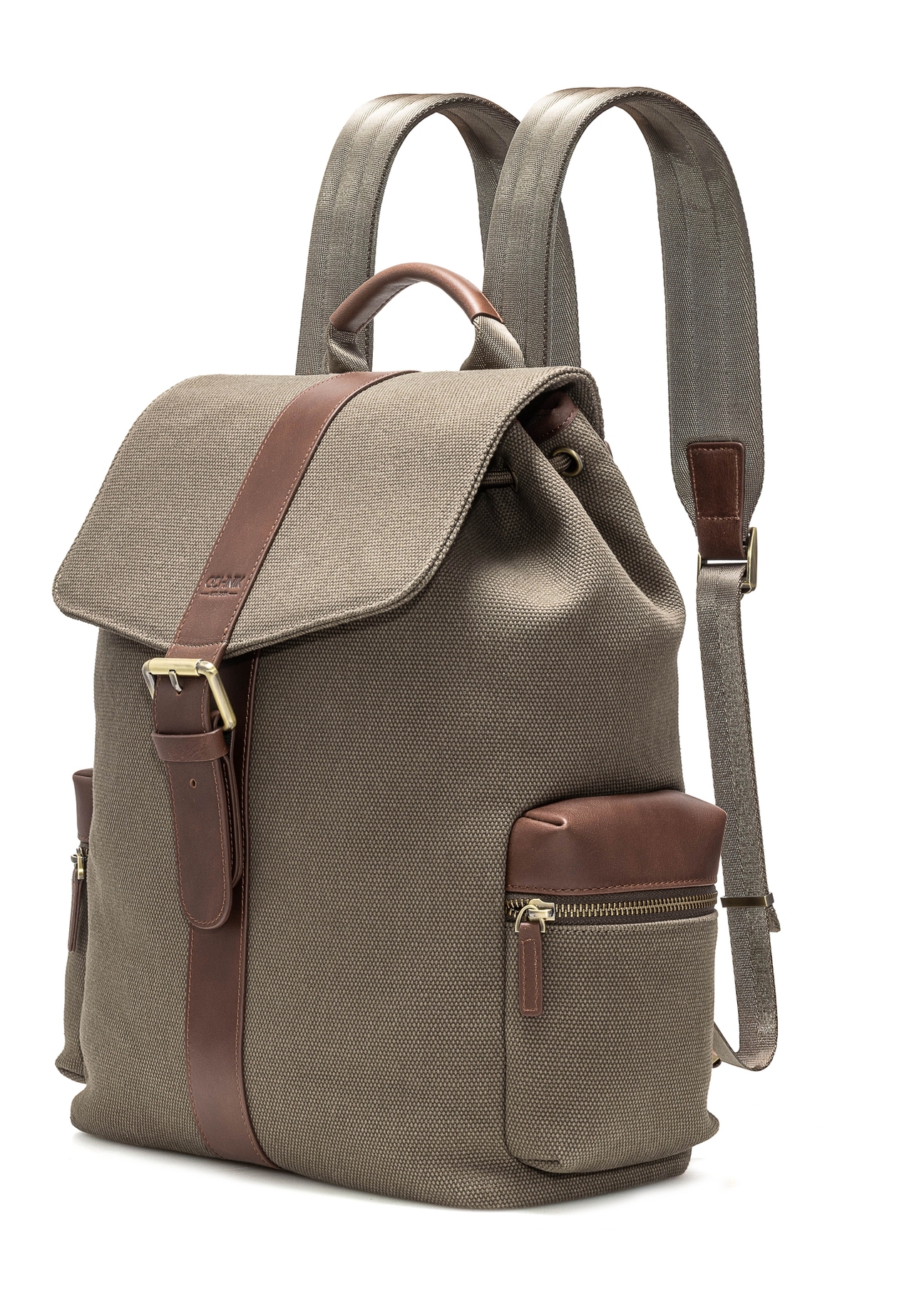 Men's khaki backpack TORMN-0371-55(Z25), diagonal product view on a white background.