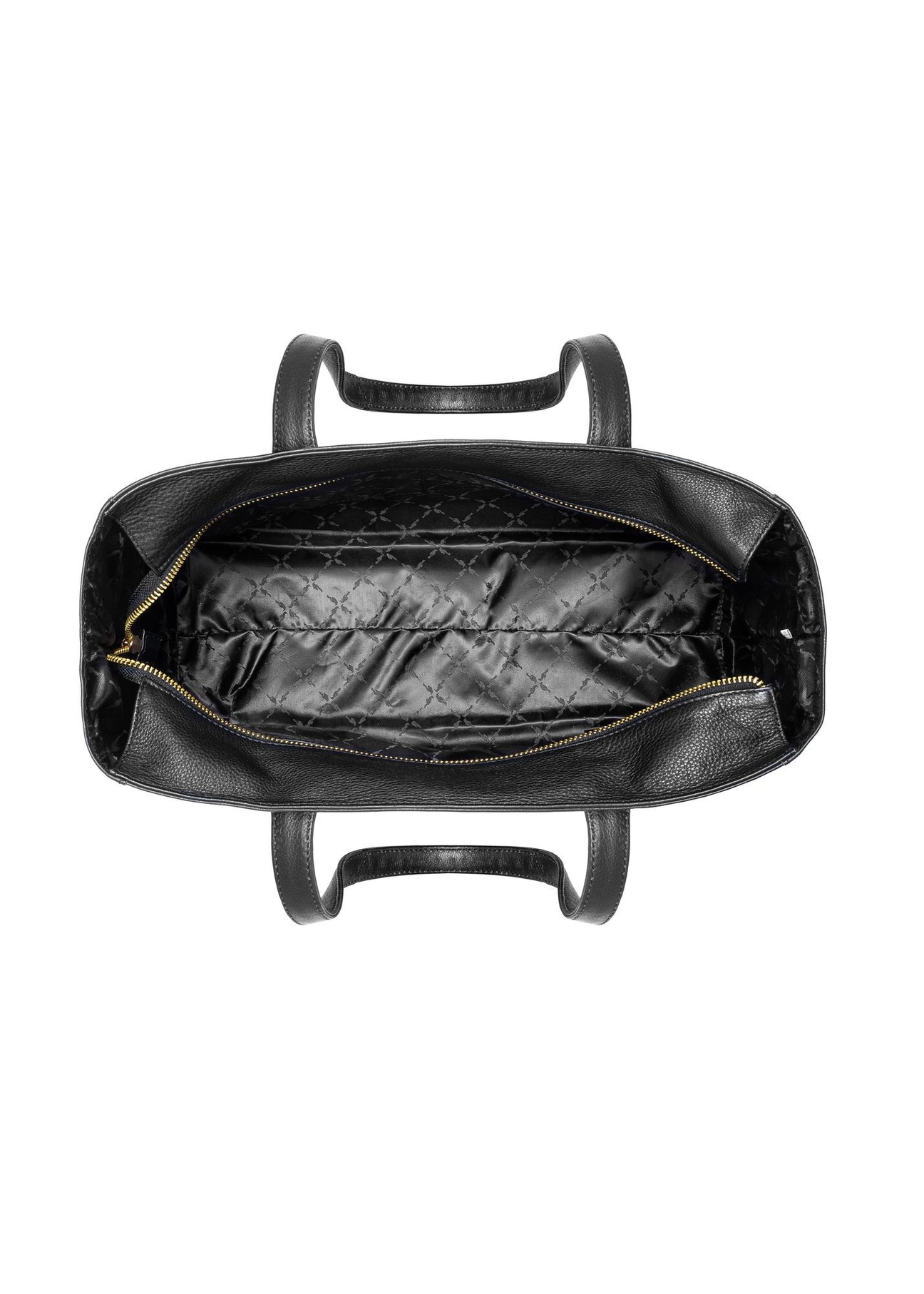 Black leather women's shopper bag TORES-0971E-99(Z25) - top view of the inside on a white background.