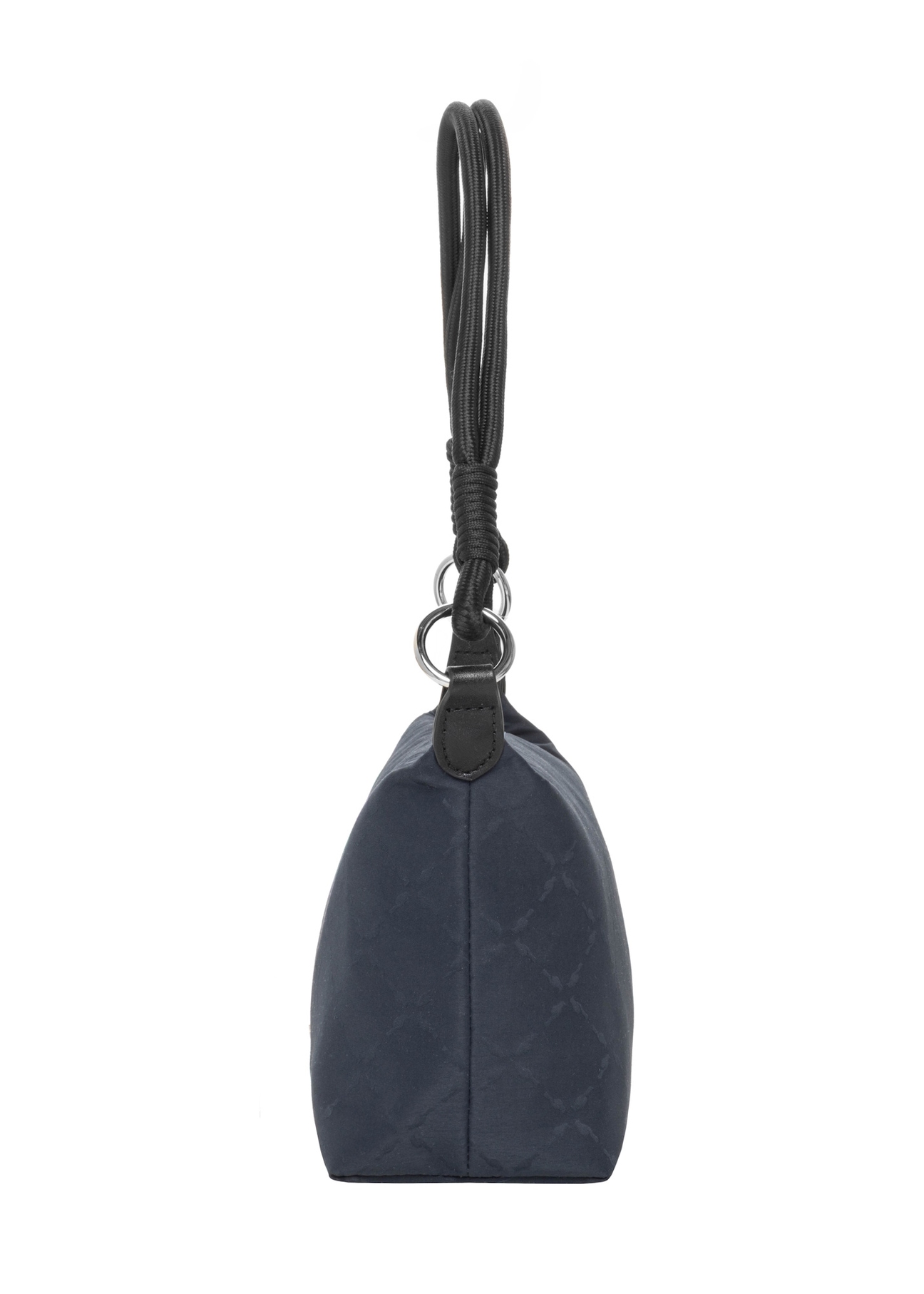 Navy blue fabric women's handbag TOREN-0355-7E(Z26), side view on a white background.