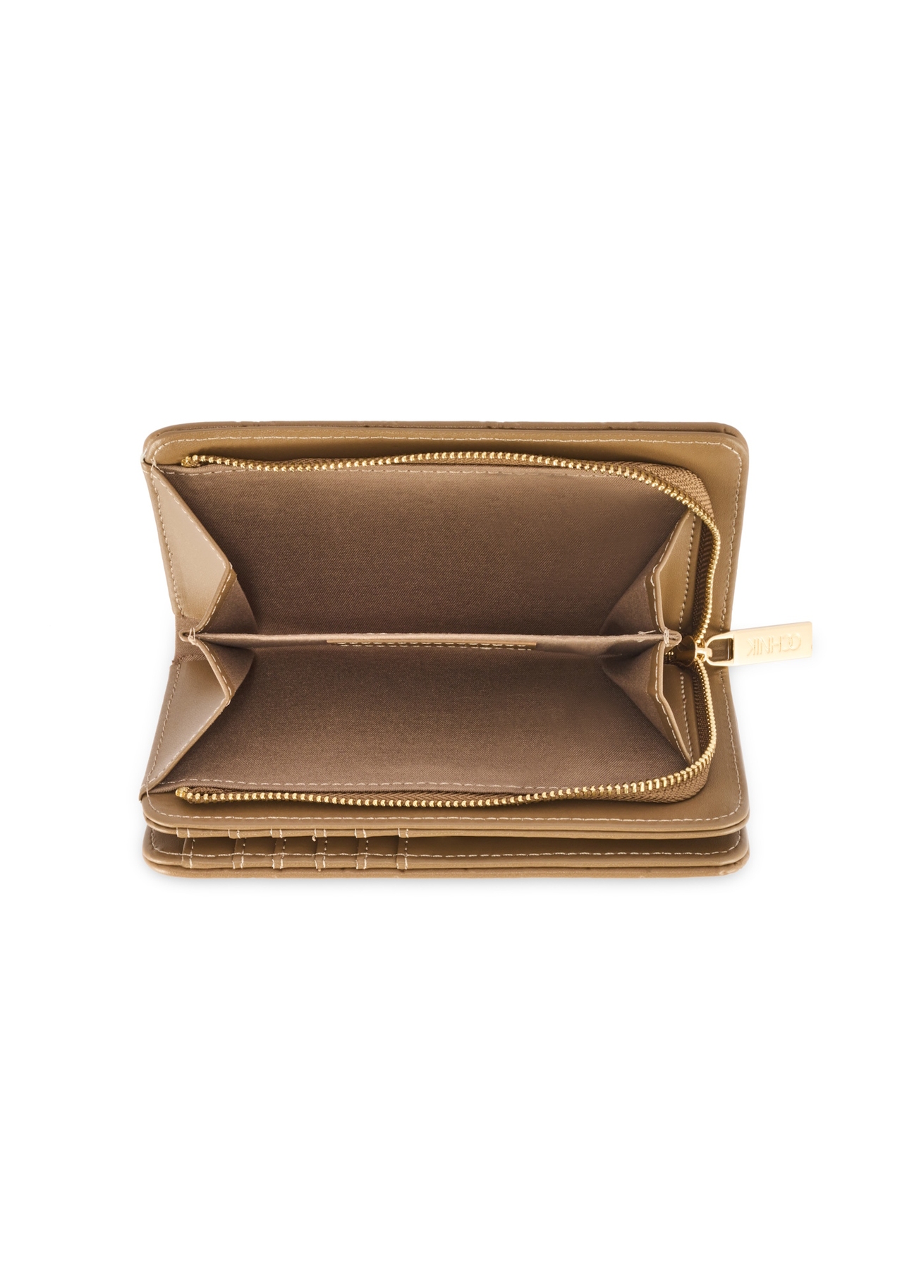 Beige women's wallet with monogram POREC-0348A-81(Z25), product view inside on white background.