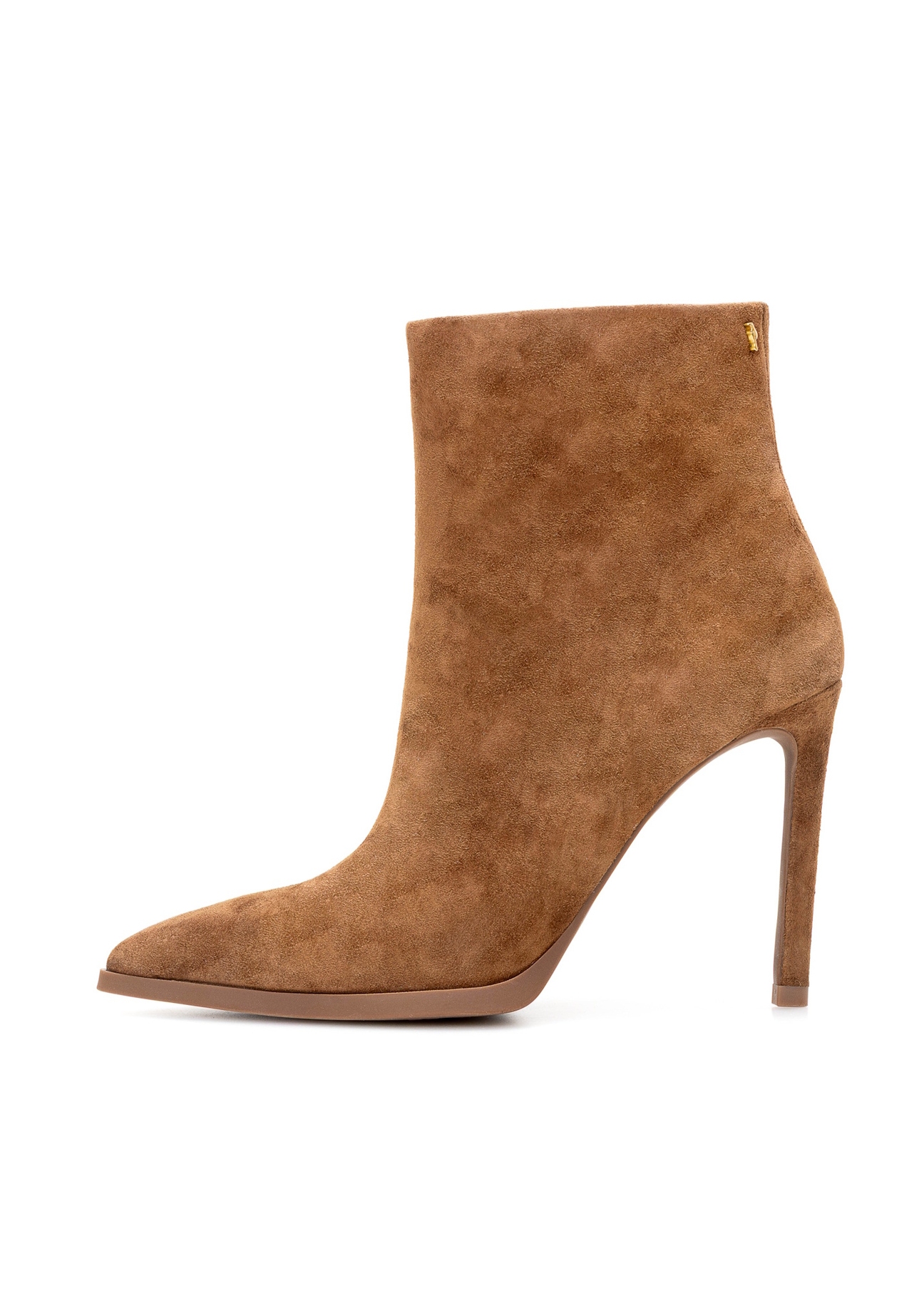 Brown suede high heel ankle boots BUTYD-1207-88(Z25), side view of the product on a white background.