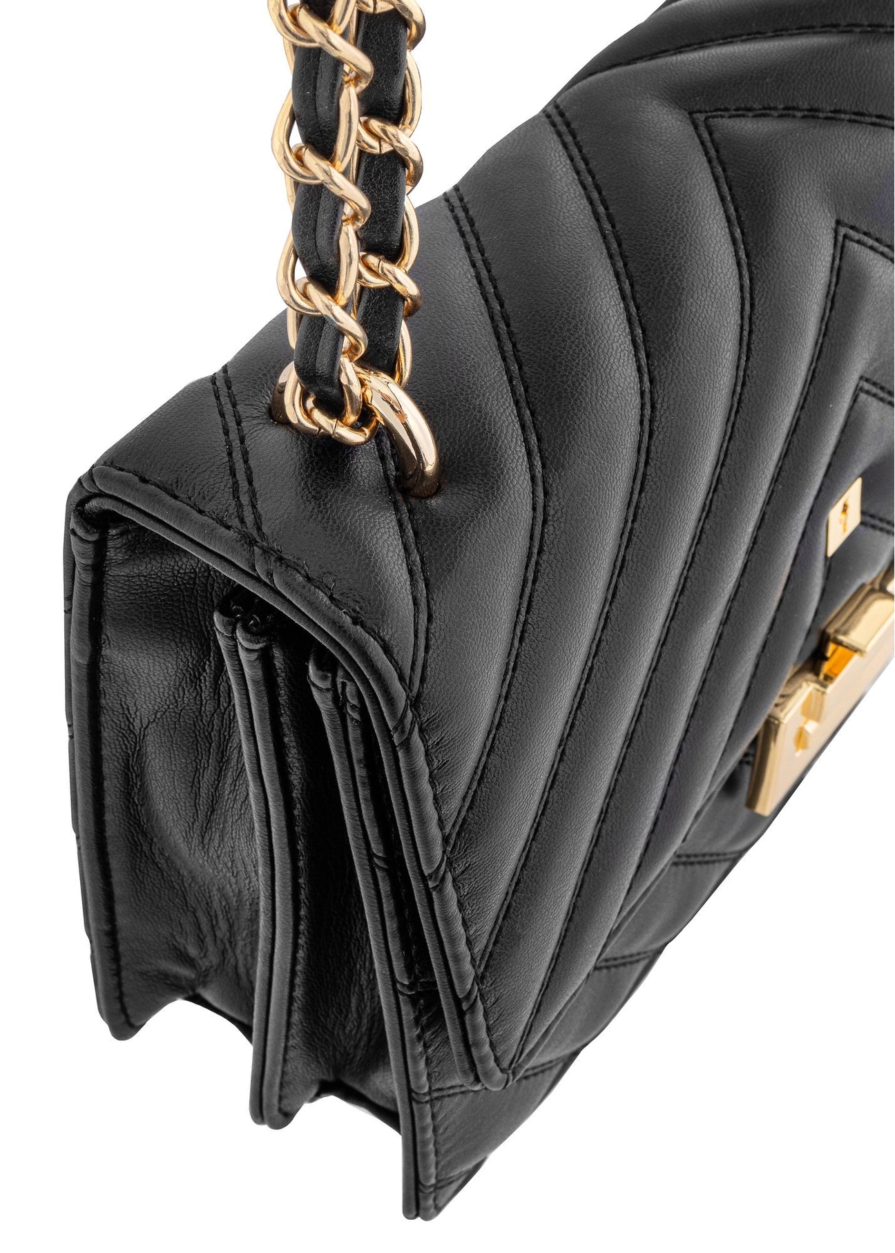 Black quilted women's handbag TOREC-0528D-99(Z25) - close-up of the detail on a white background.