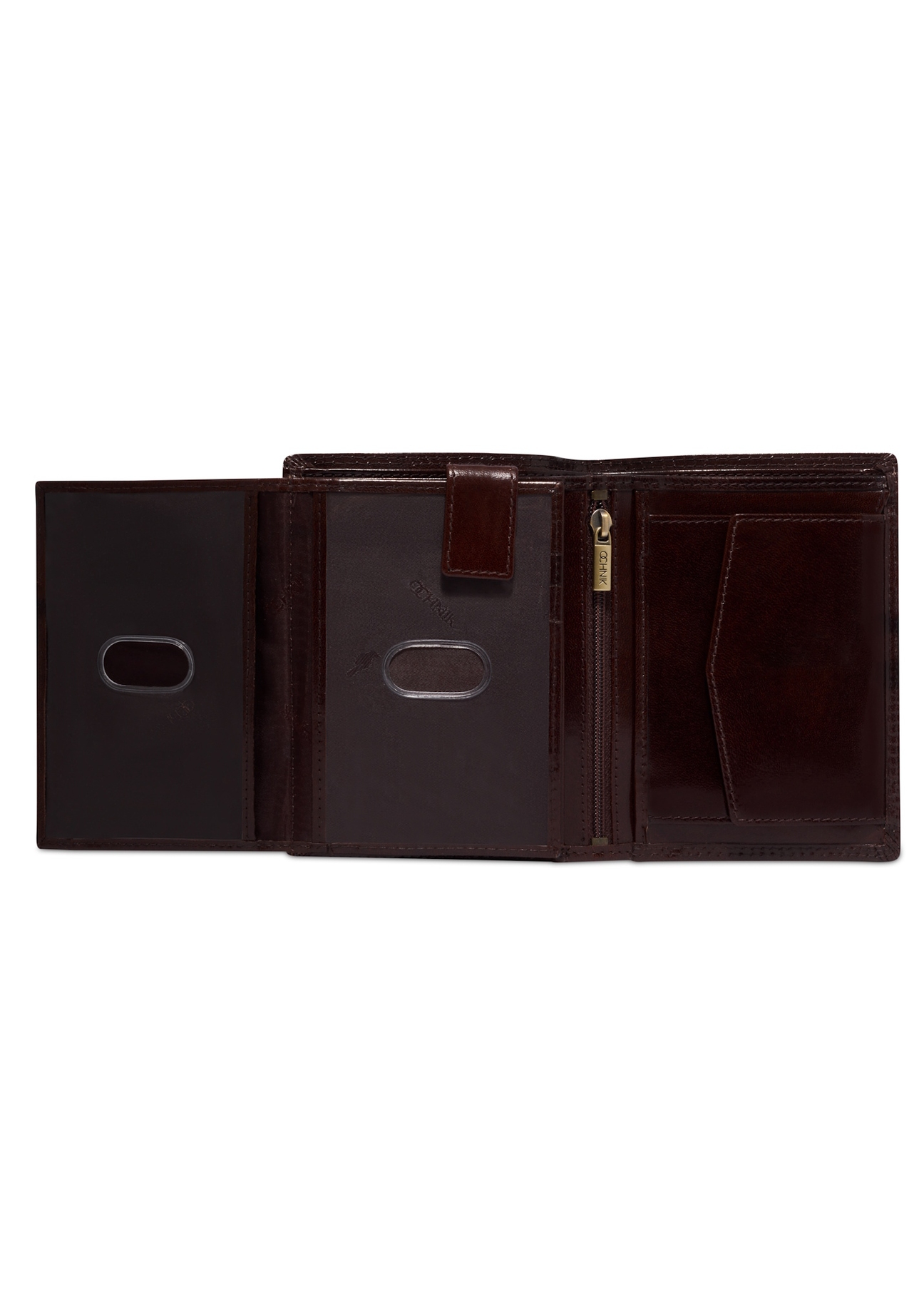 Men's brown leather wallet PL-190-1H(KS), product view inside on white background.