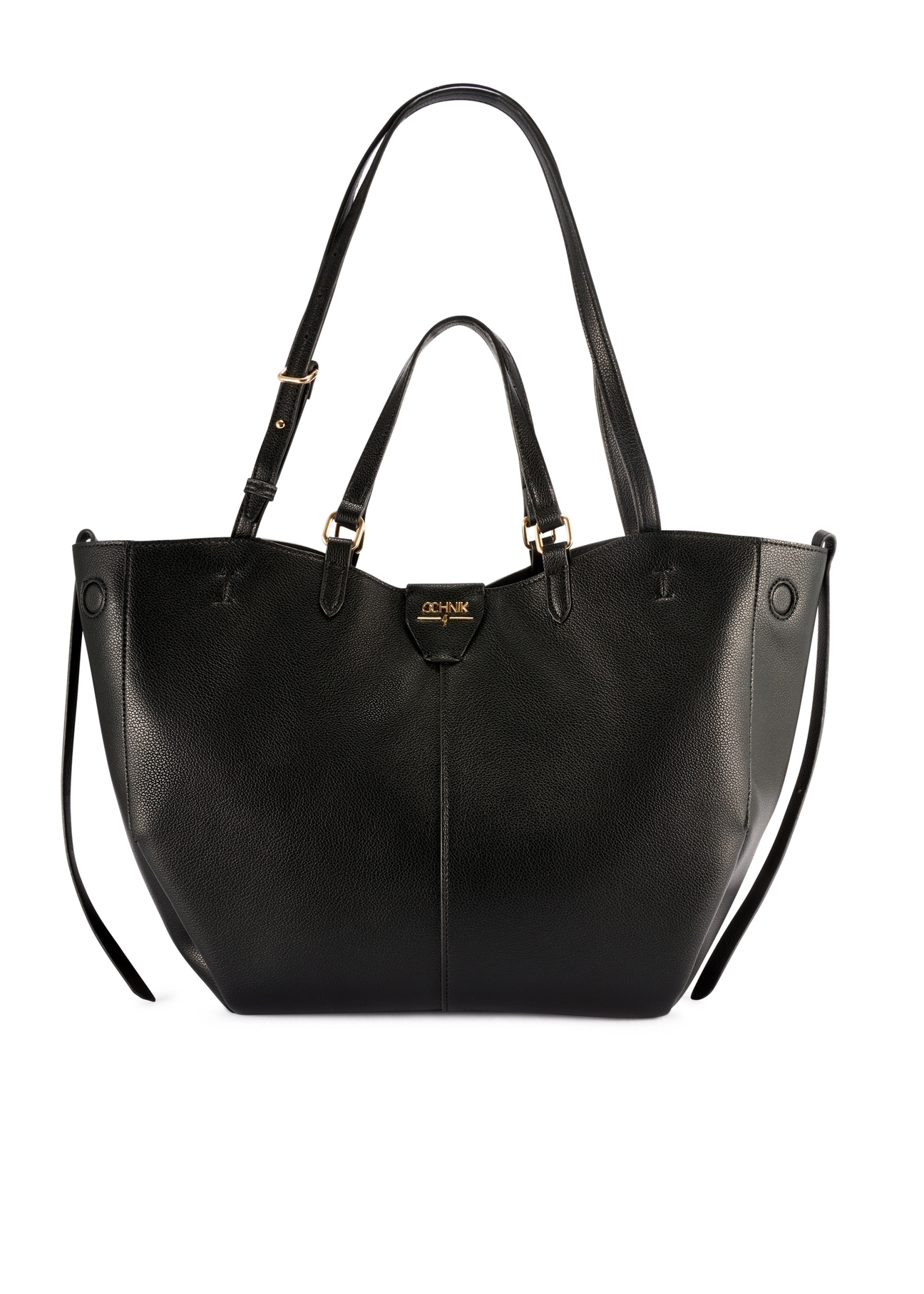 Large black shopper bag TOREC-1201-99(W26), front product view on white background.