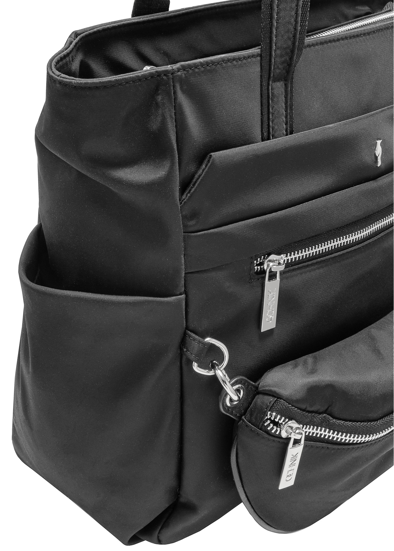 Nylon women's handbag with pouch TOREN-0326-99(Z25), close-up of the product detail on a white background.