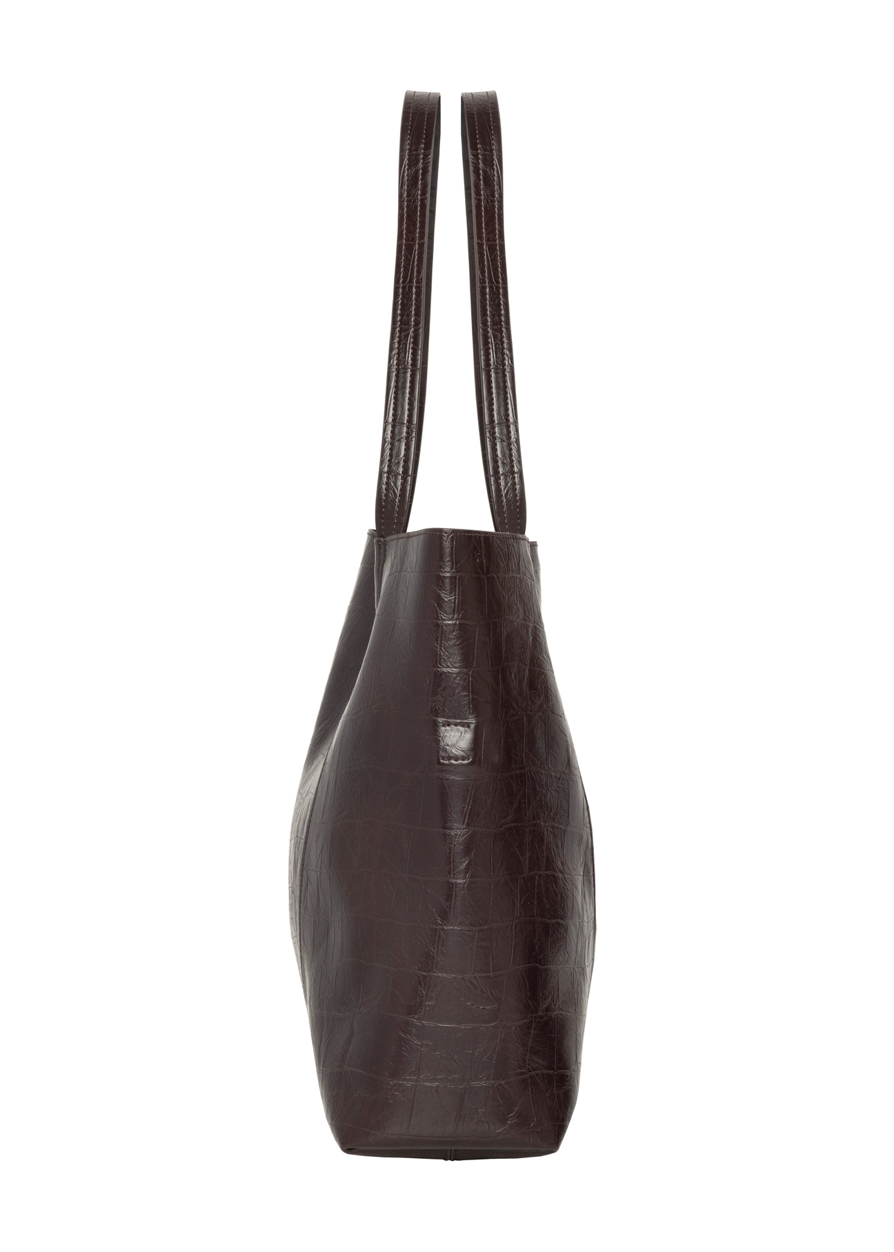 Burgundy croco women's shopper bag TOREC-1304-4D(Z26), side product view on white background.