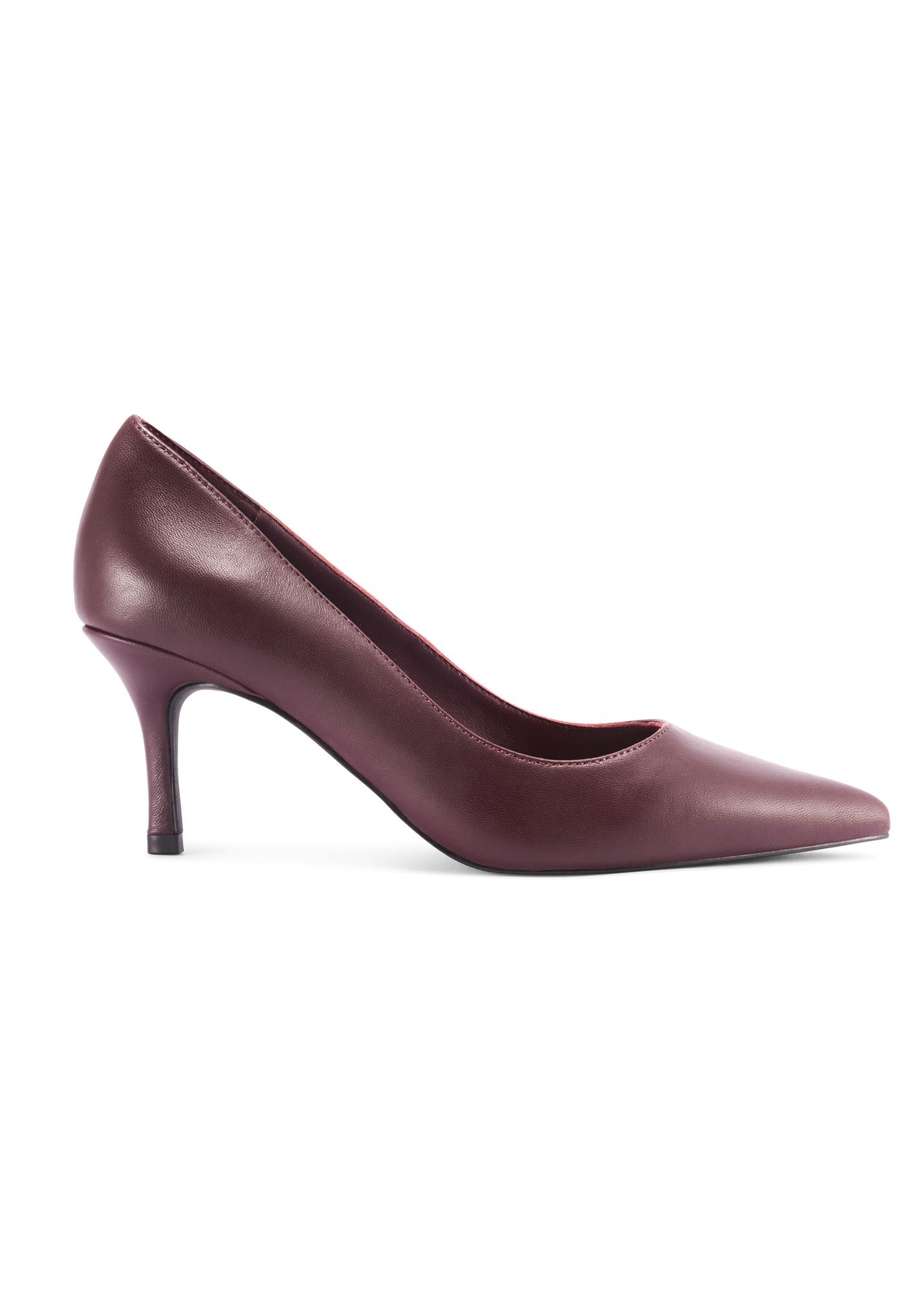 Women's burgundy leather pumps BUTYD-1031-49(Z25) - side view of the product on a white background.