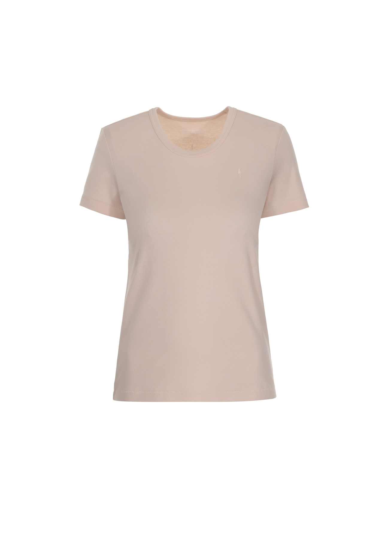 Beżowy T-shirt basic damski TSHDT-0076-81(Z21)-03