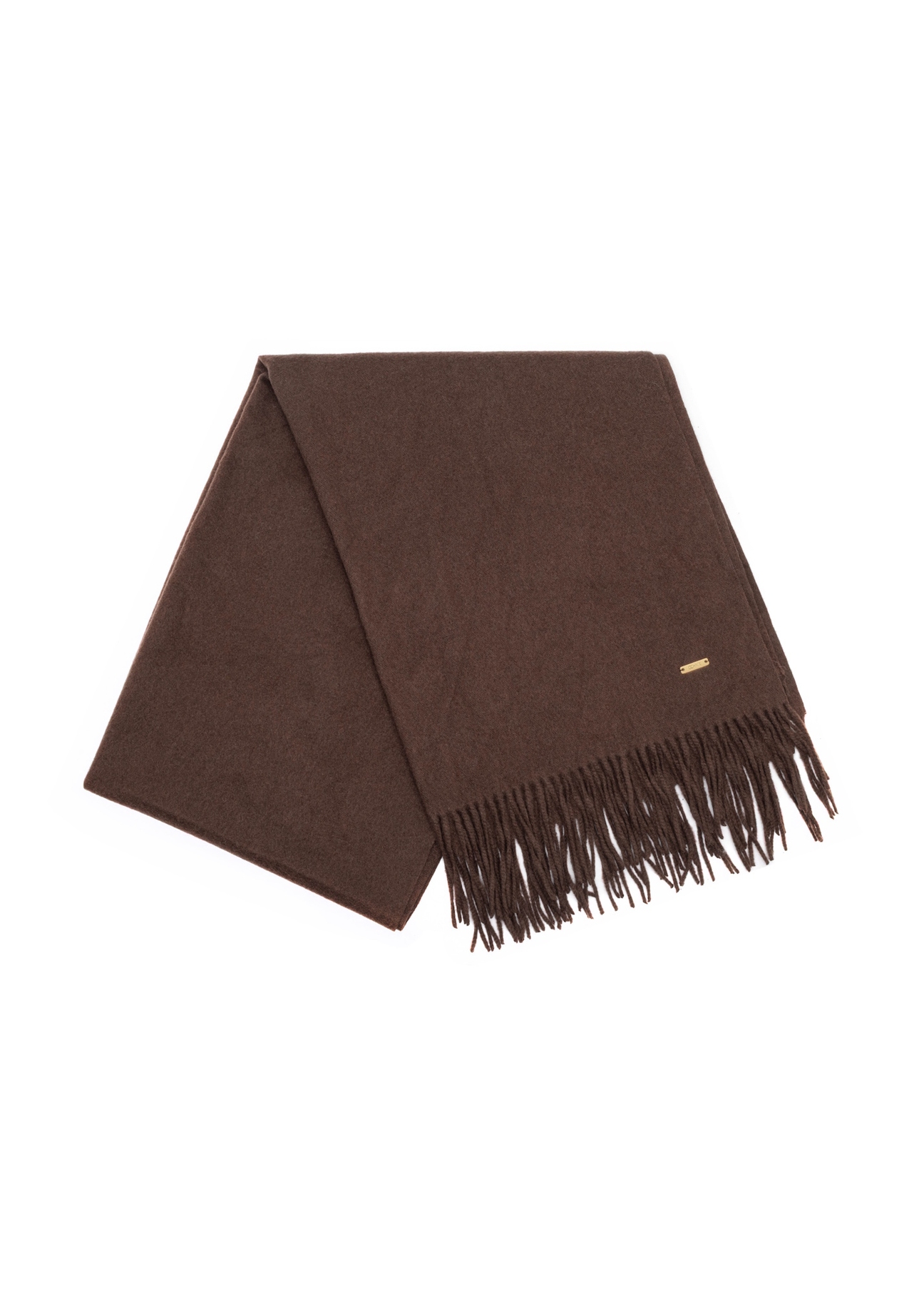 Dark brown women's scarf with wool SZADT-0232-1I(Z26), front view of the product on a white background.