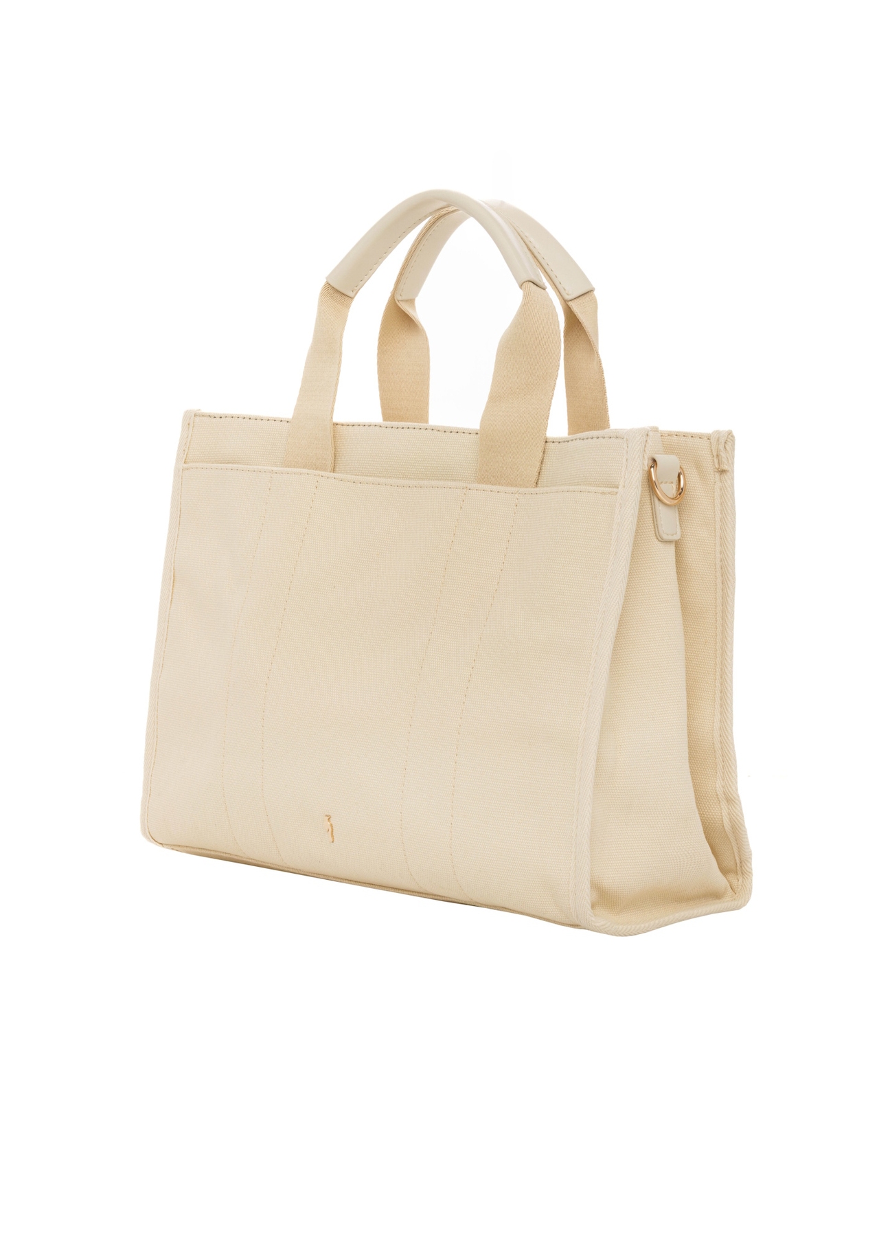 Cream cotton women's handbag TOREN-0332-0B(W26), diagonal product view on white background.