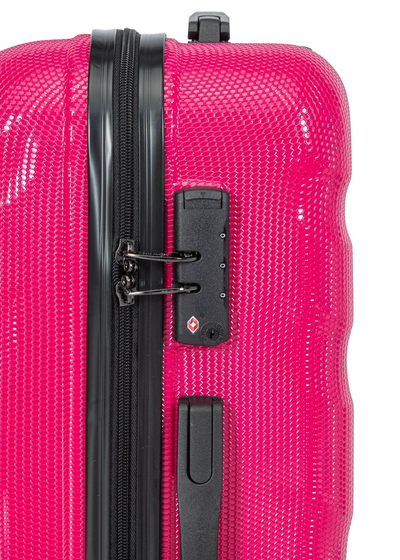 Set of 19'/24'/28' wheeled suitcases WALPC-0012-5E(W26), close-up of the product zipper on a white background.