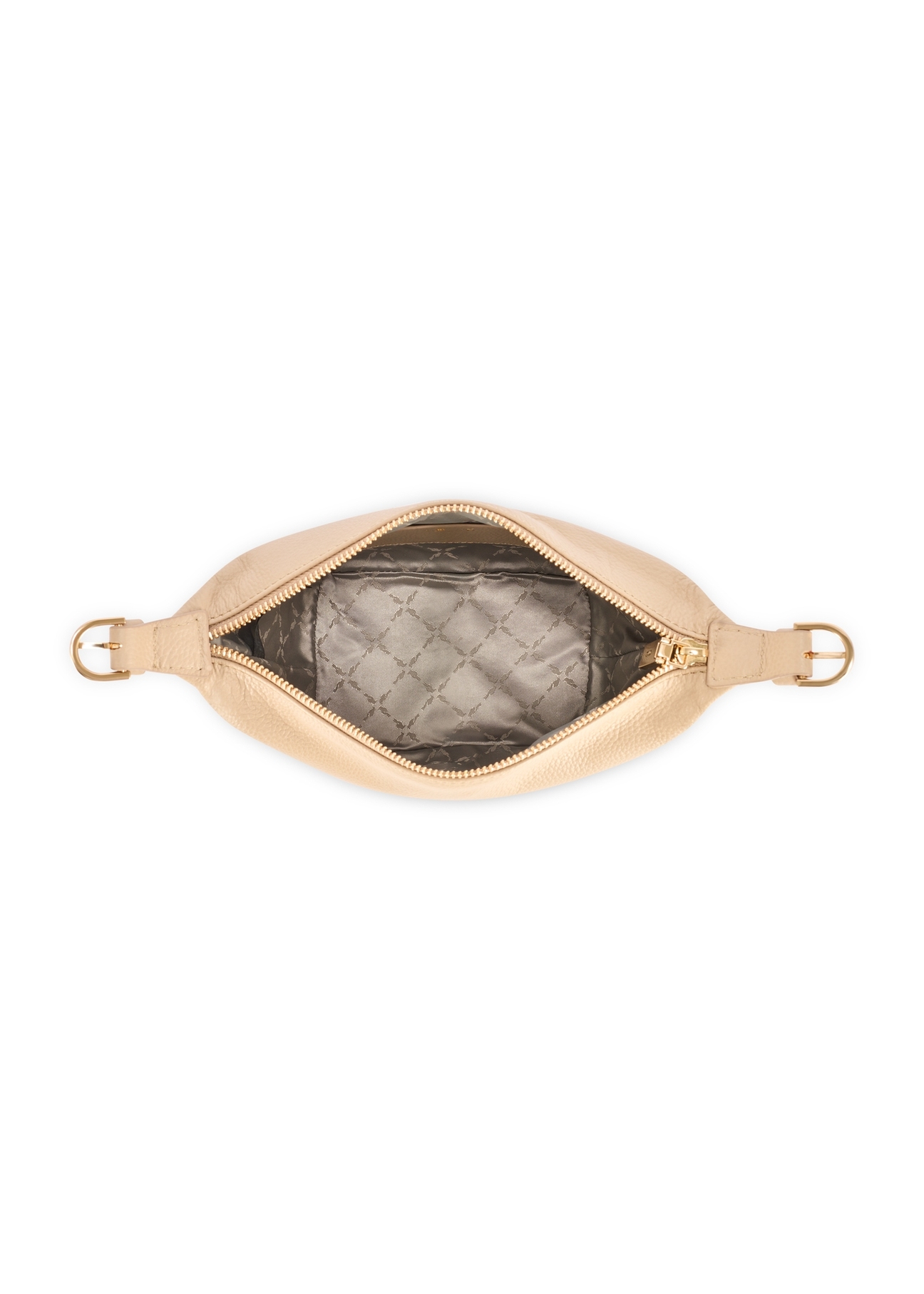 Beige small handbag made of natural leather TORES-1267-1B(W26), product view from the inside on a white background.