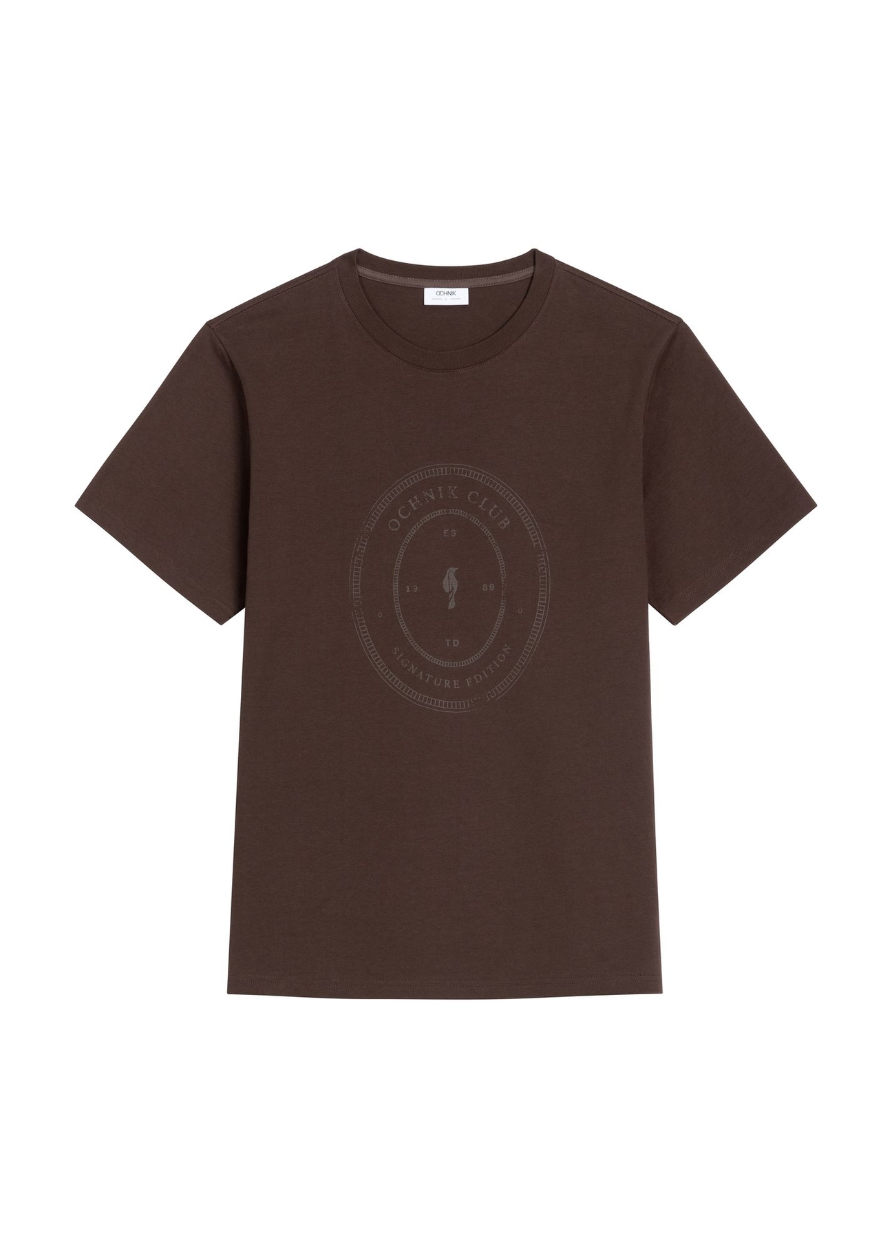 Brown cotton men's T-shirt with print TSHMT-0152-1I(Z26) - front product view, on a white background.