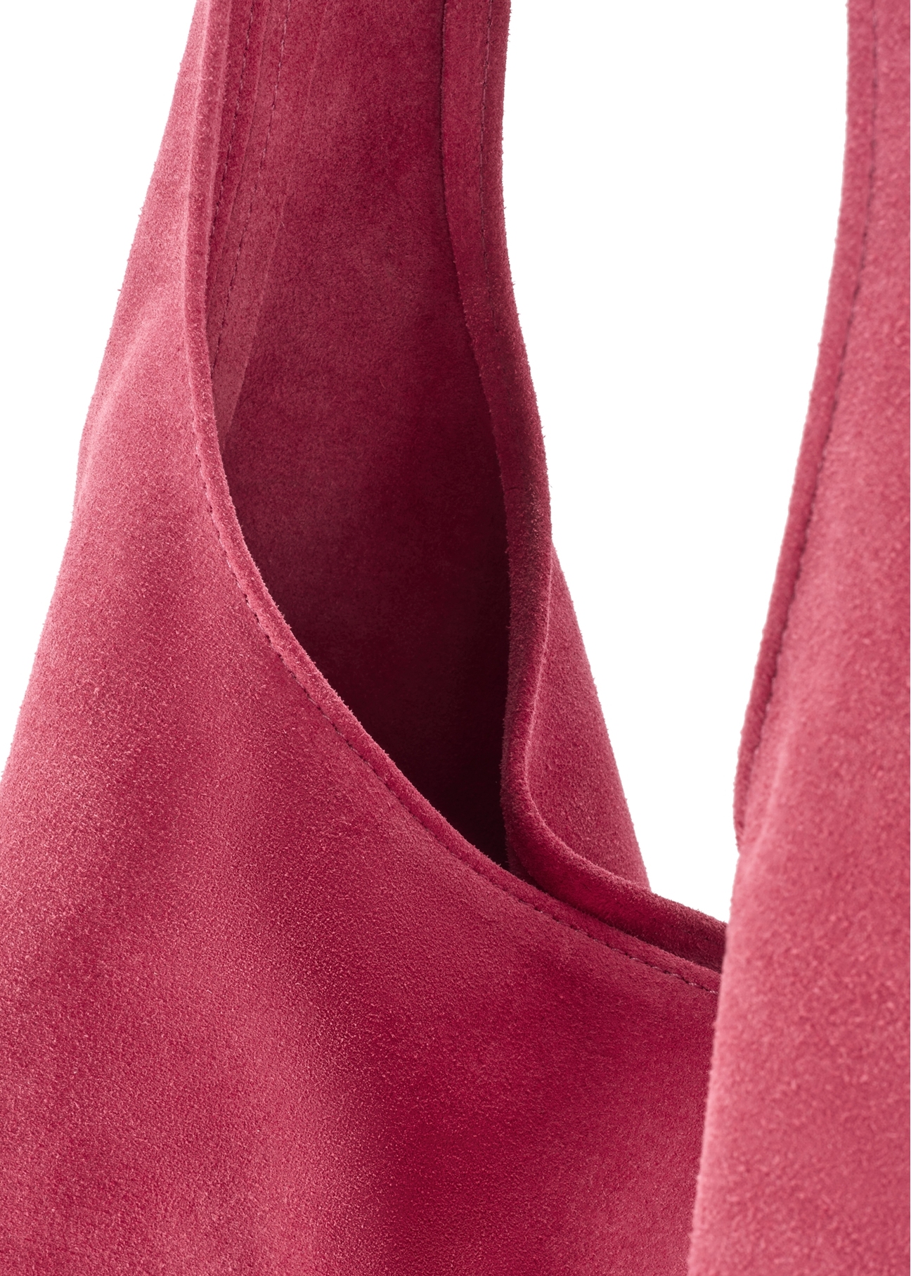 Women's fuchsia suede shopper bag TORES-1177-5E(W26), close-up detail view on white background.