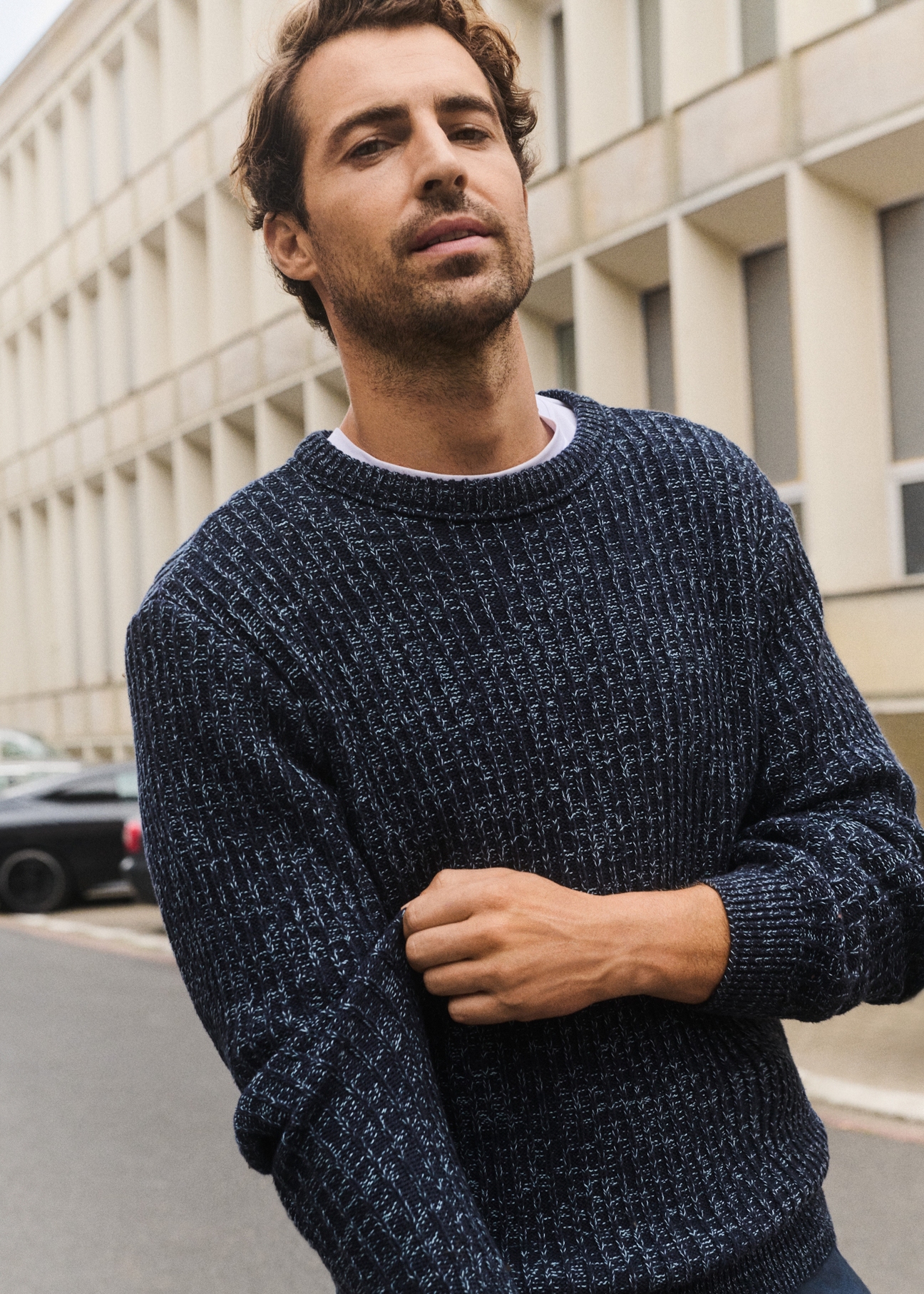Navy blue men's sweater SWEMT-0183-68(Z25)