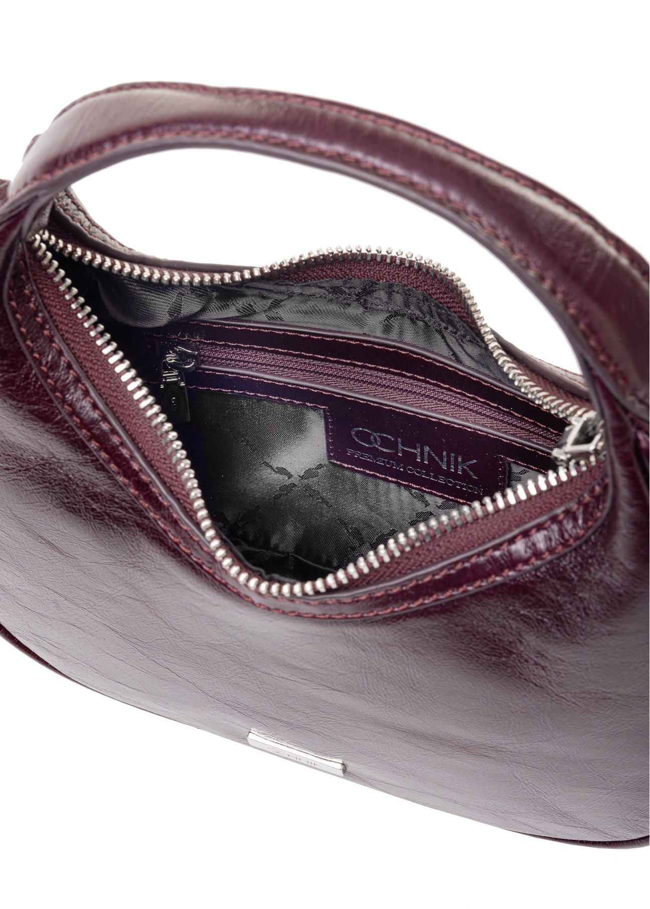 Small burgundy leather hobo bag TORES-1174-49(Z25), close-up detail on white background.