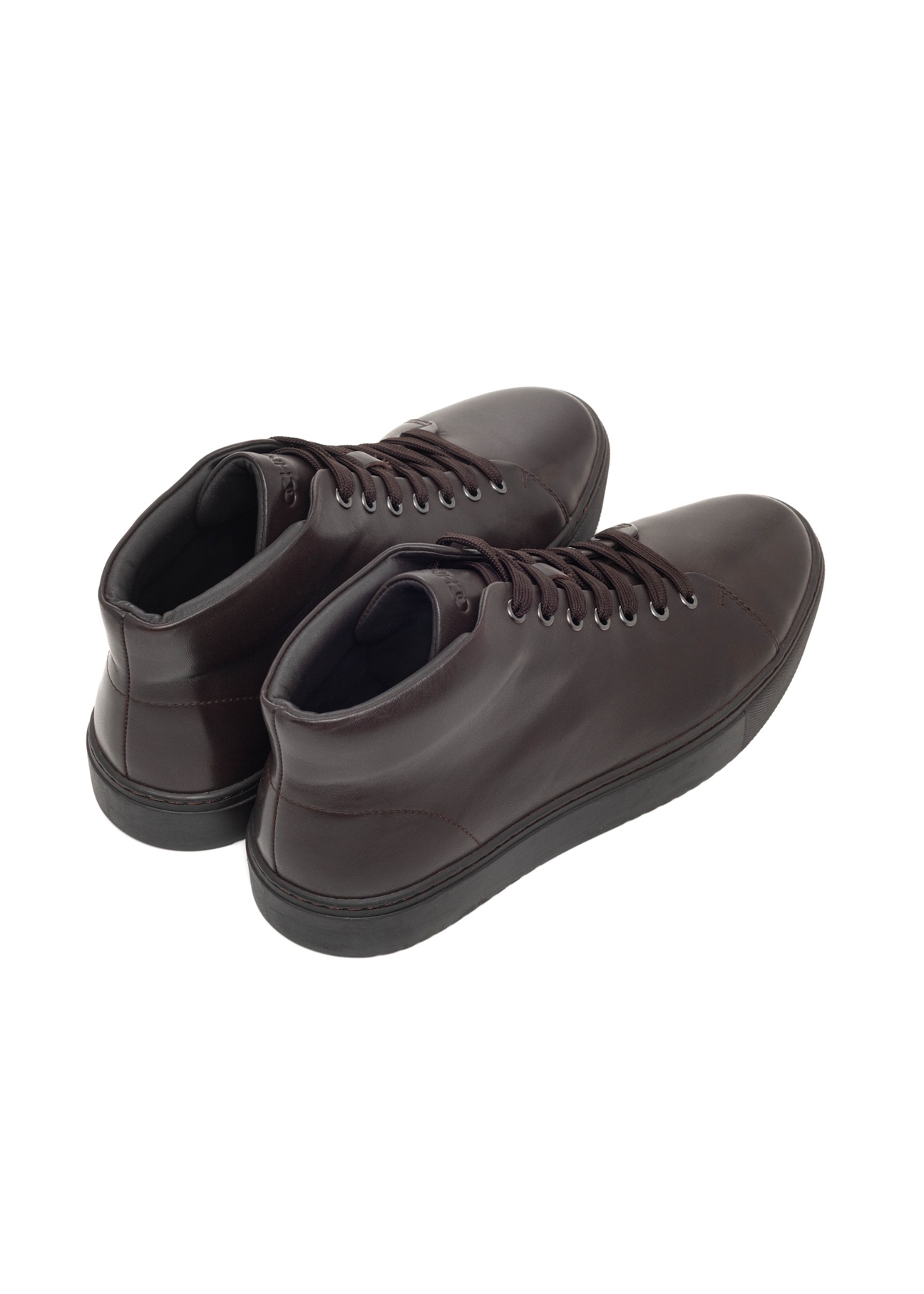 Dark brown men's leather shoes BUTYM-0550-1I(Z26), product view from the back on a white background.