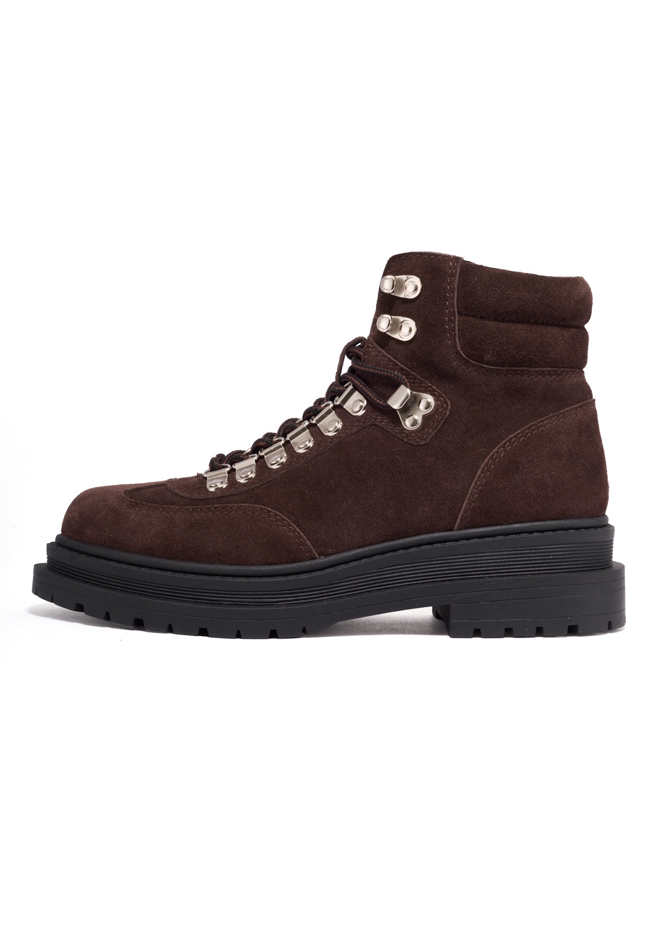 Women's dark brown suede ankle boots BUTYD-1354-1I(Z26), side view of the product on a white background.