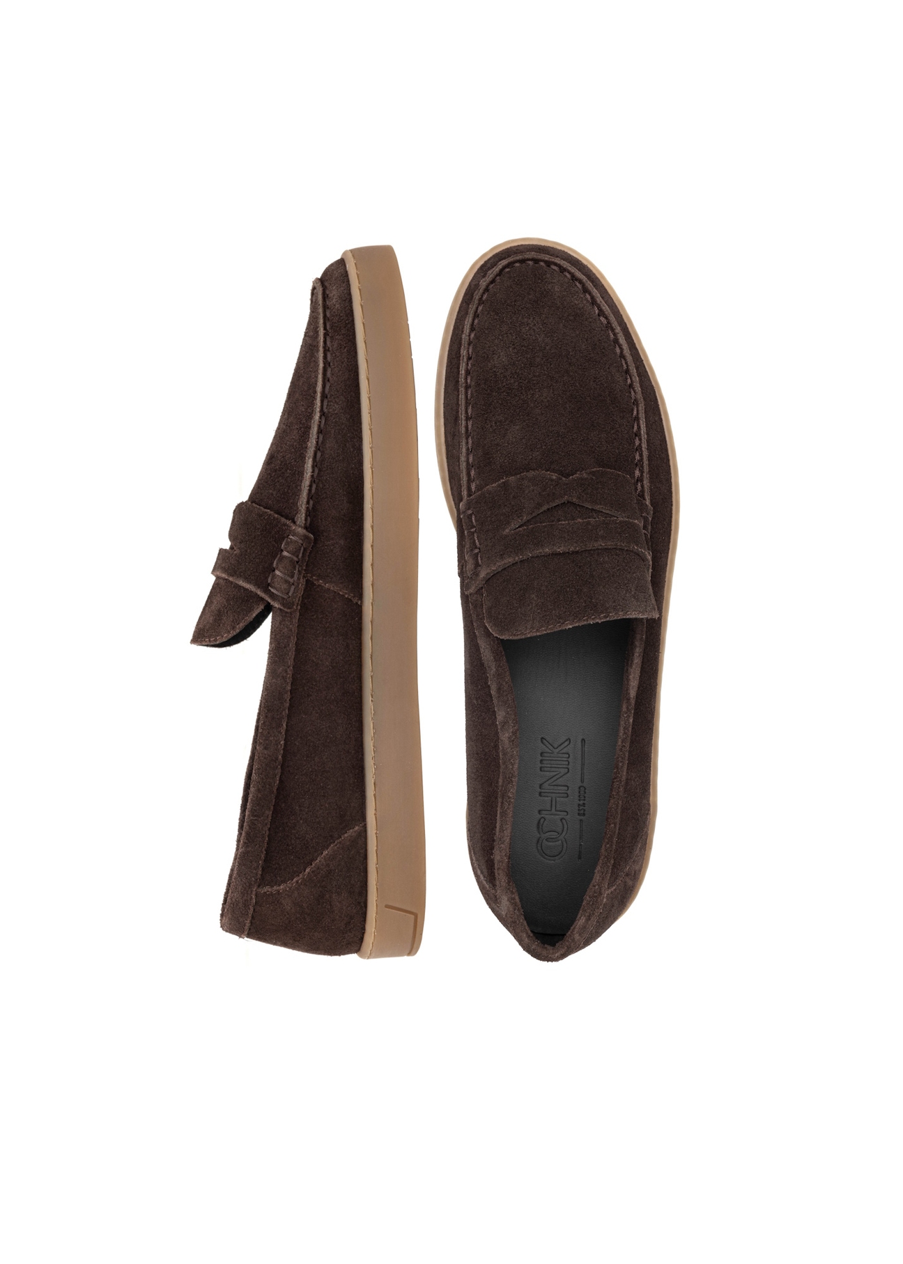 Men's brown leather moccasins BUTYM-0498-1I(W26), top view of the product on a white background.