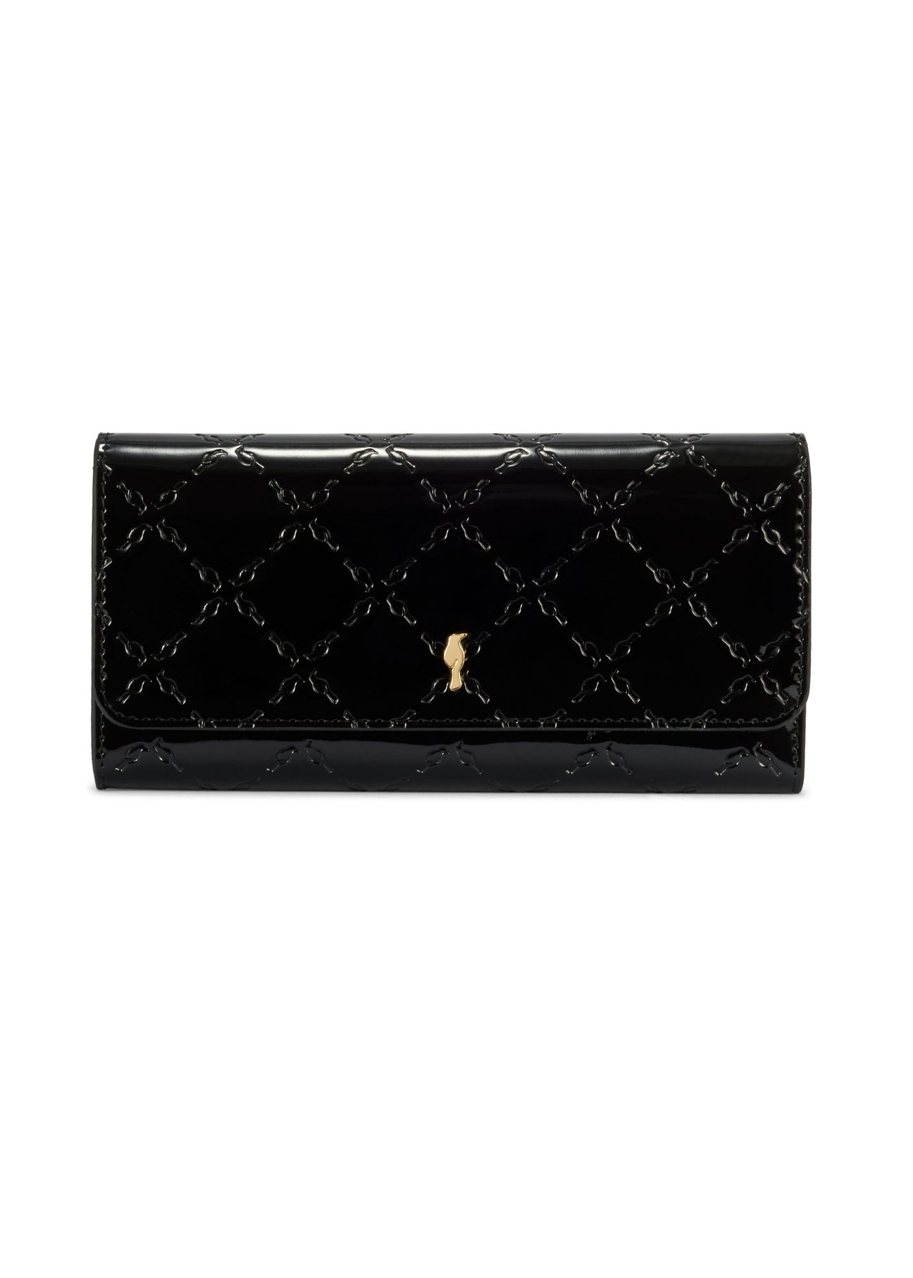 Black large women's wallet with monogram POREC-0421-98(Z25) - front product view on white background.