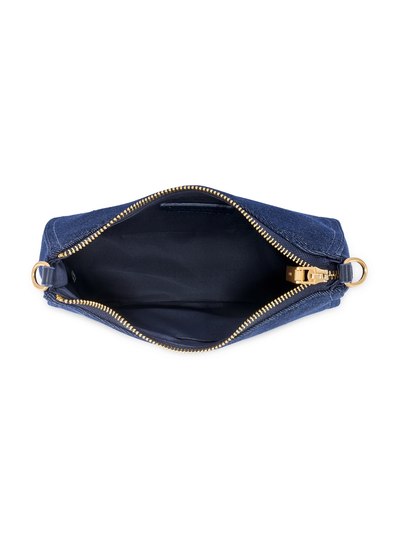 Small denim women's handbag TOREN-0335-7H(W26), product view from the inside on a white background.