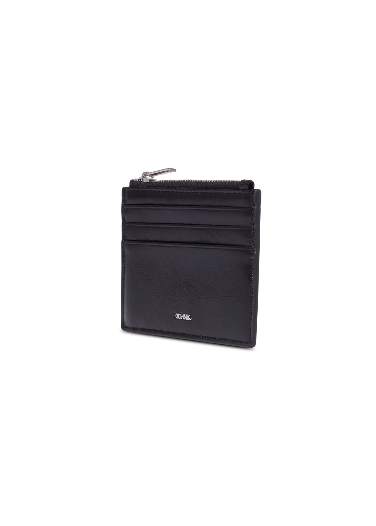 Black leather card case PORMS-0732-99(Z26) - diagonal product view, on white background.
