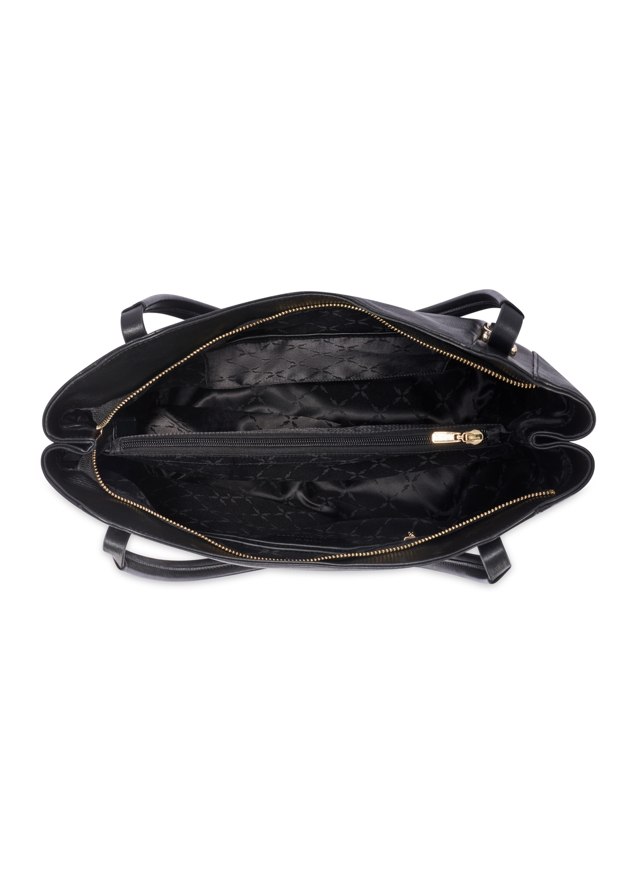 Black leather shopper bag TORES-1223-99(W26), product view inside on white background.