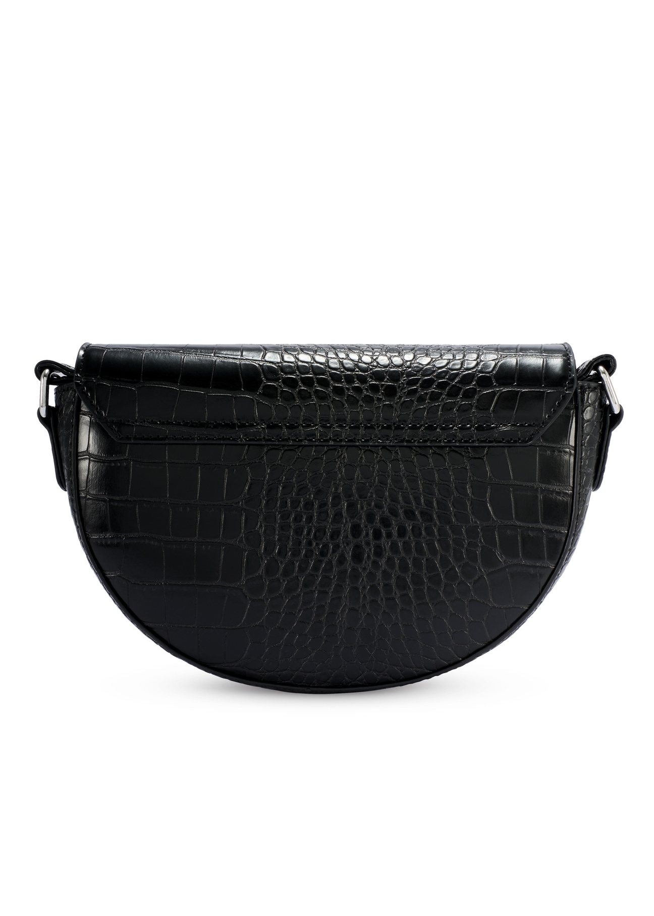 Black semi-circular croco women's messenger bag TOREC-1184-9G(W26), back view of the product on a white background.