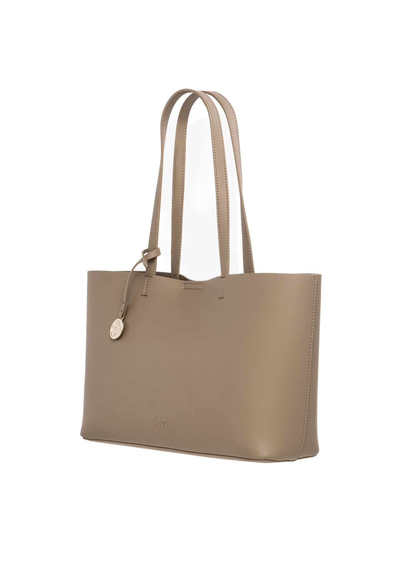 Large women's handbag in cool beige color TOREC-1258-1K(Z26), diagonal view of the product on a white background.