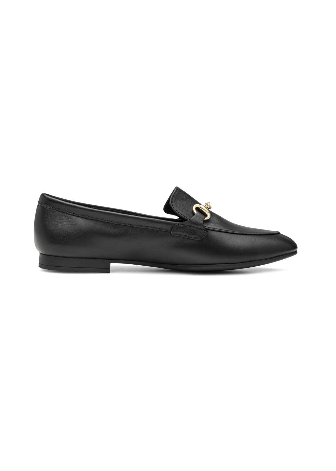 Women's leather black moccasins BUTYD-0916A-99(W26), side view of the product on a white background.