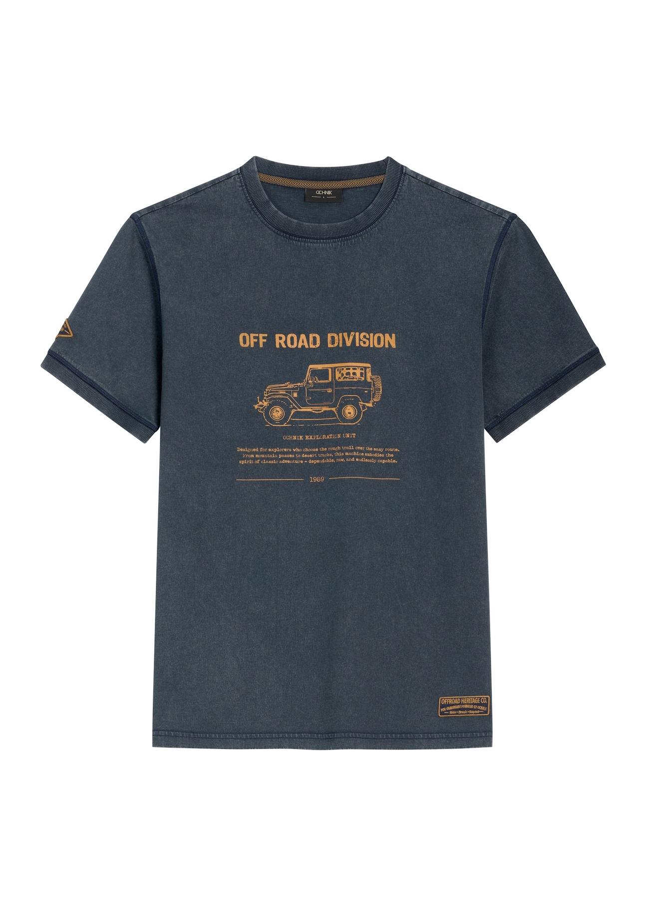 Dark navy blue cotton men's T-shirt with print TSHMT-0162-7E(Z26), front product view on white background.