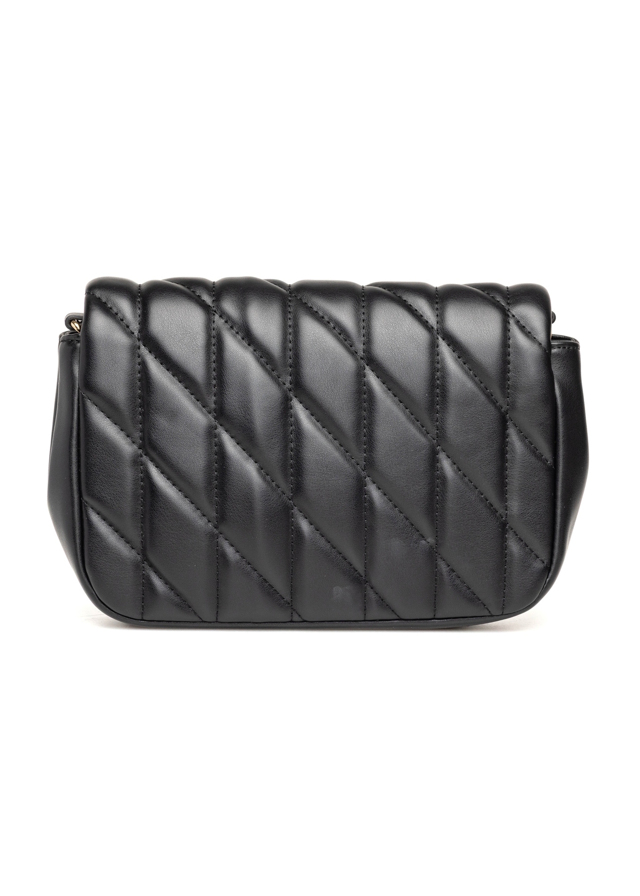 Black women's handbag with stitching TOREC-1151-99(W26), product view from the back on a white background.