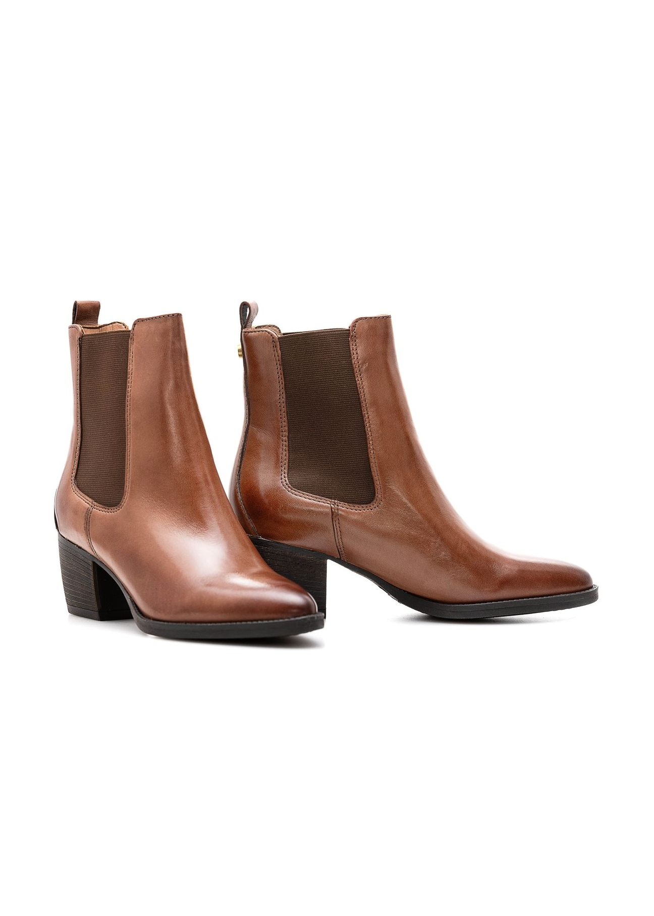 Women's leather Chelsea boots with a block heel BUTYD-1184-1F(Z26), diagonal product view on a white background.